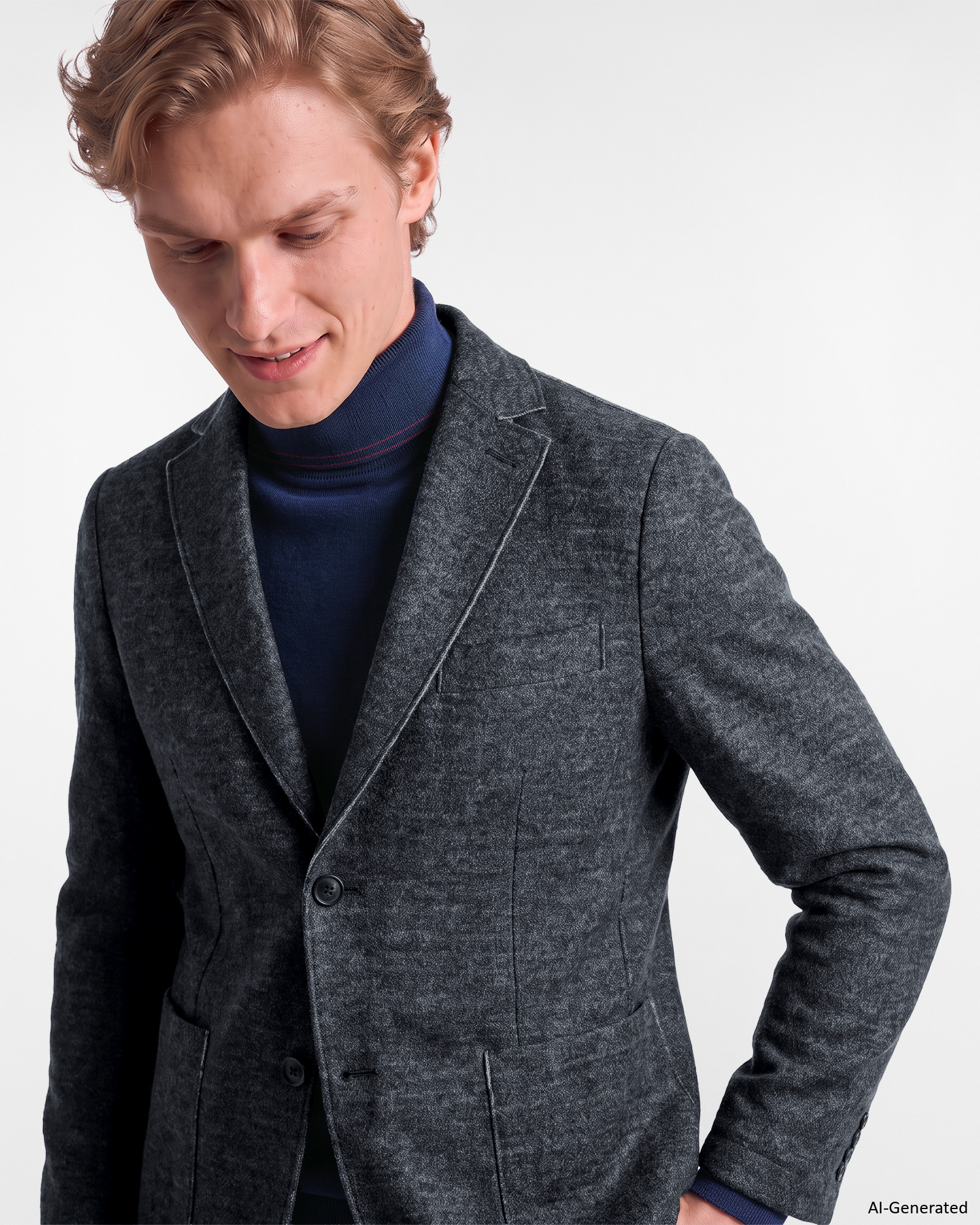 Giacca HBJ Uomo Effetto Lana Cotta, BLU SCURO, large