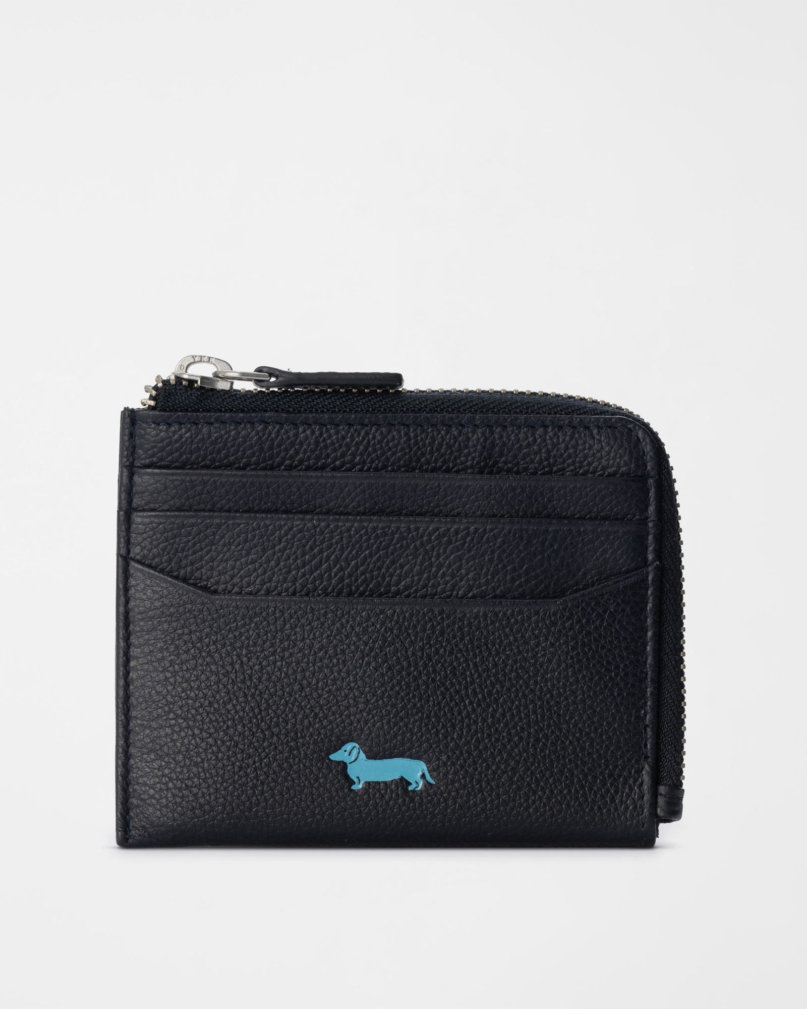 Portacarte Uomo con Tasca Zip in Vera Pelle Blu Navy