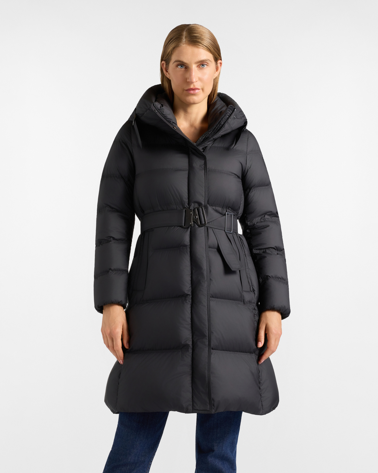 Piumino Donna in Piuma con Inserti Tecnici Nero