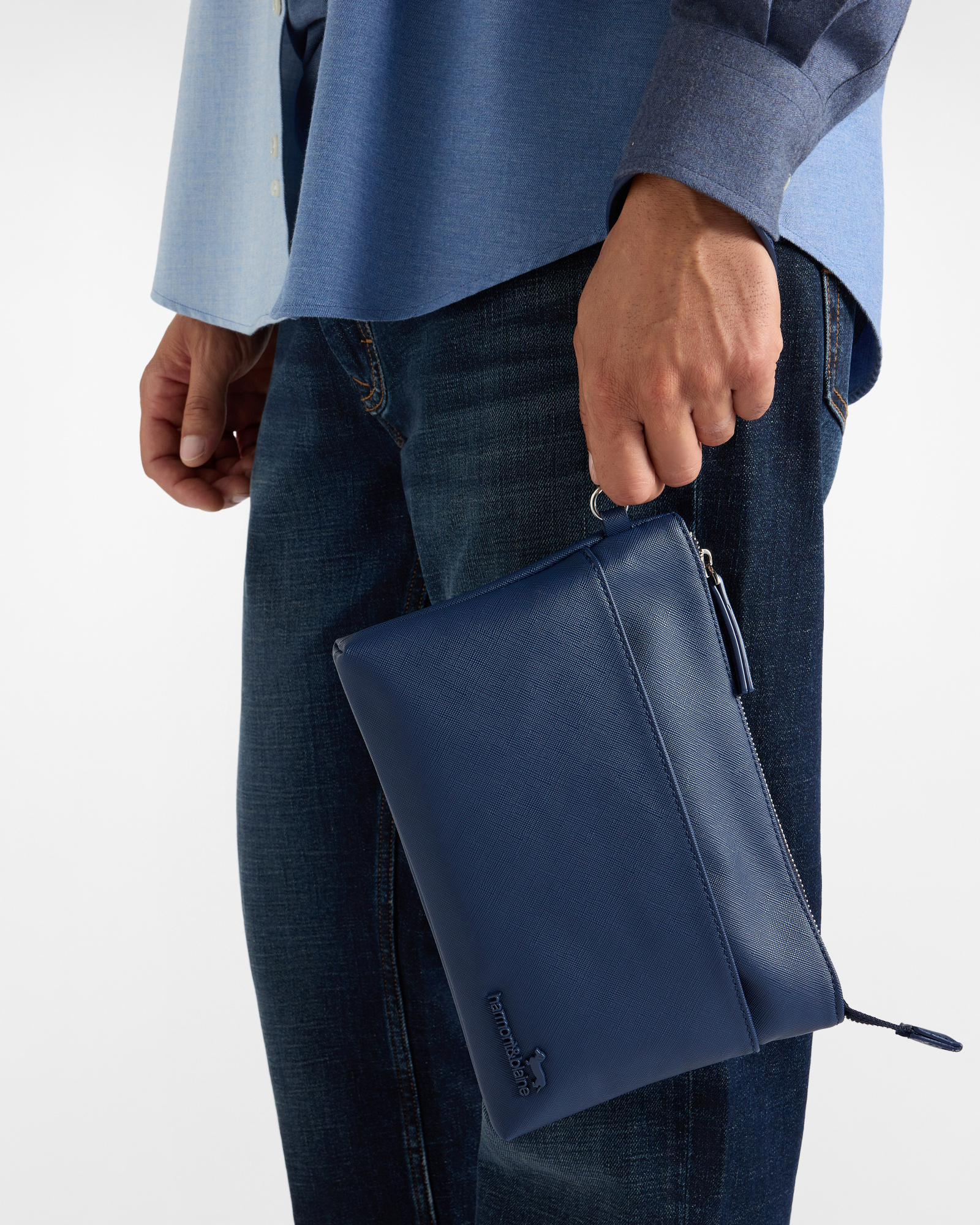 Pochette Uomo con Manico Effetto Saffian blu
