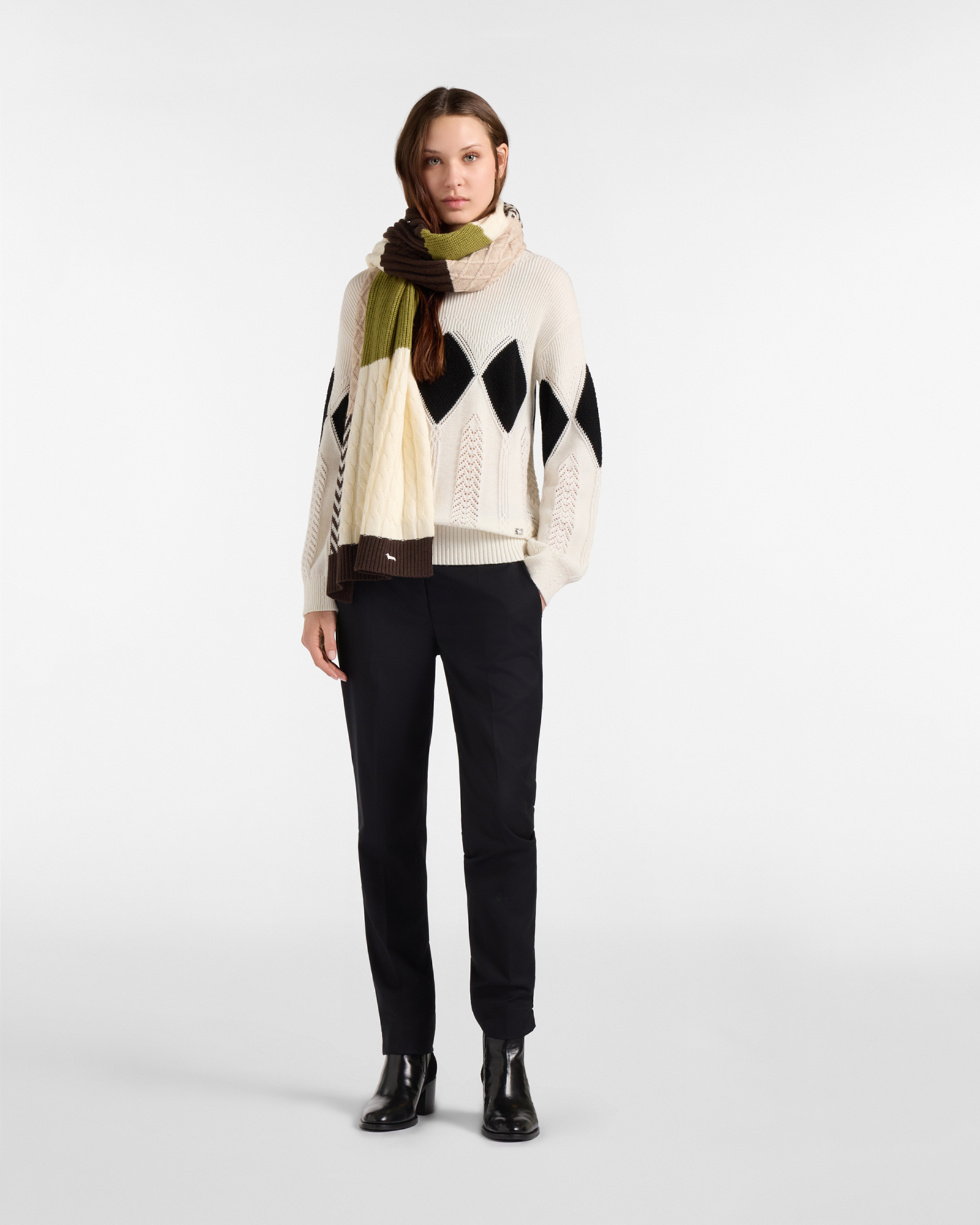 Jersey Mujer con cuello perkins en mezcla de lana Made in Italy, BLANCO, large