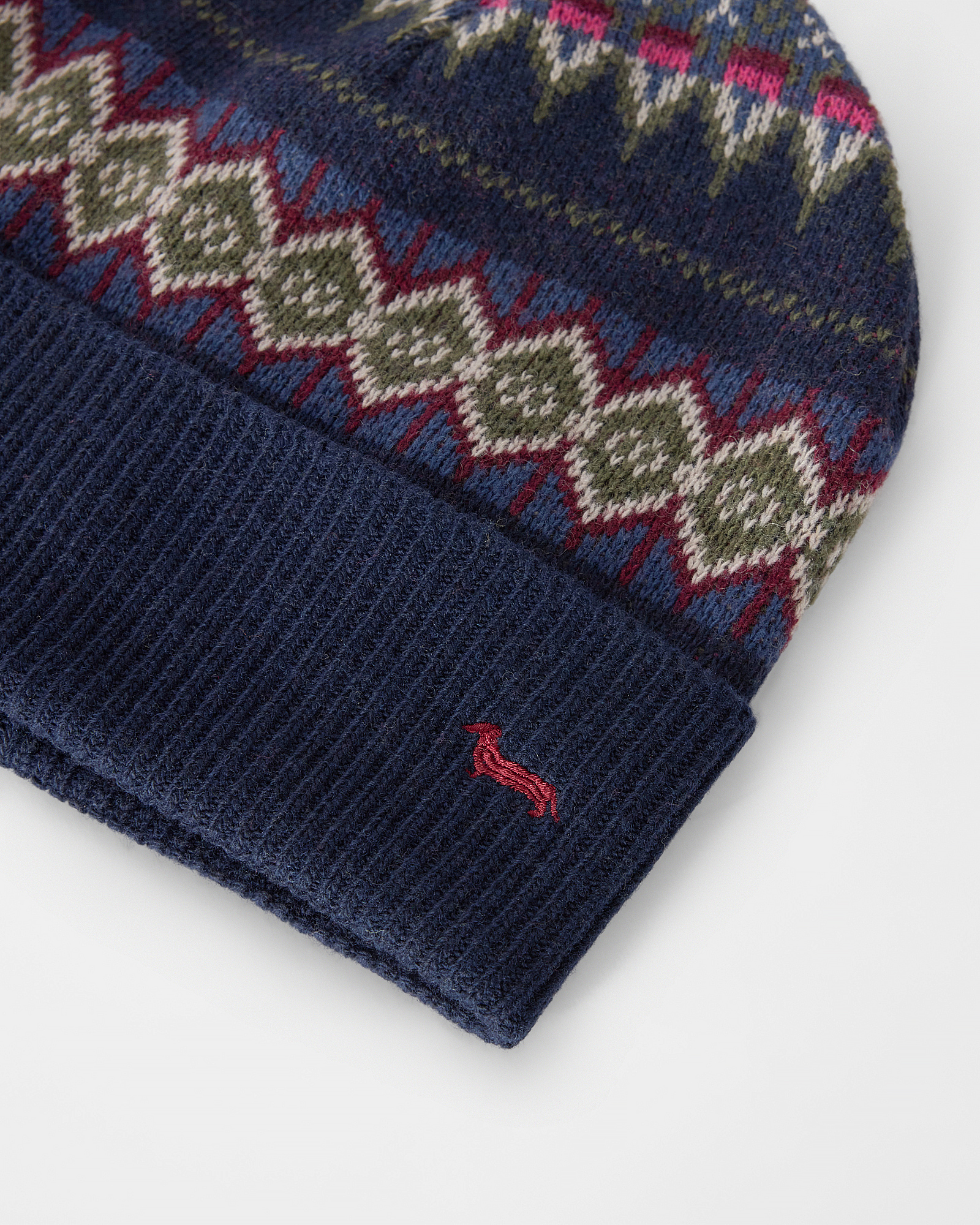 Beanie Uomo zuccotto fair isle in misto lana e cashmere, BLU NAVY, large