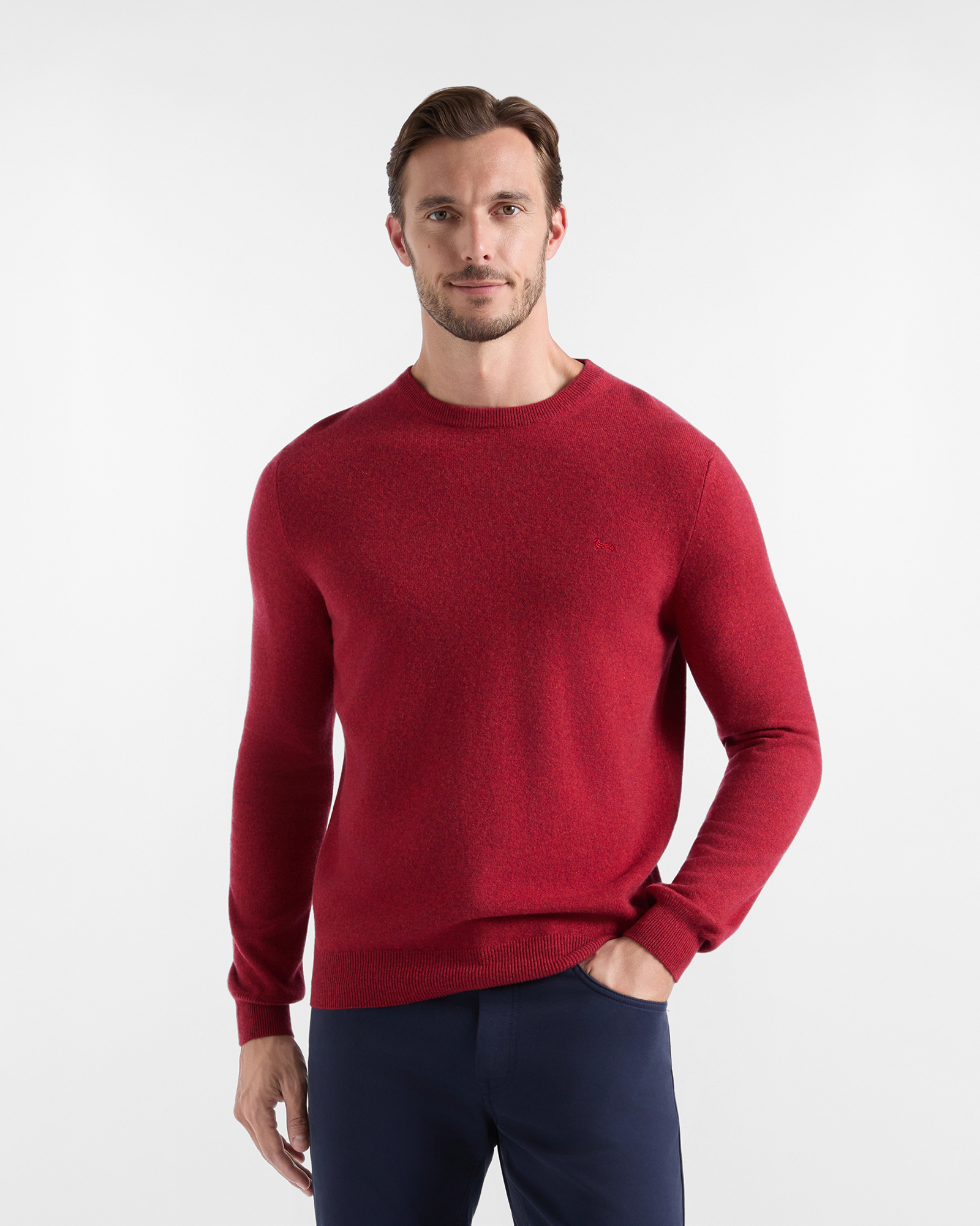 Men's Made in Italy sweater in red 100% pure cashmere with regular fit