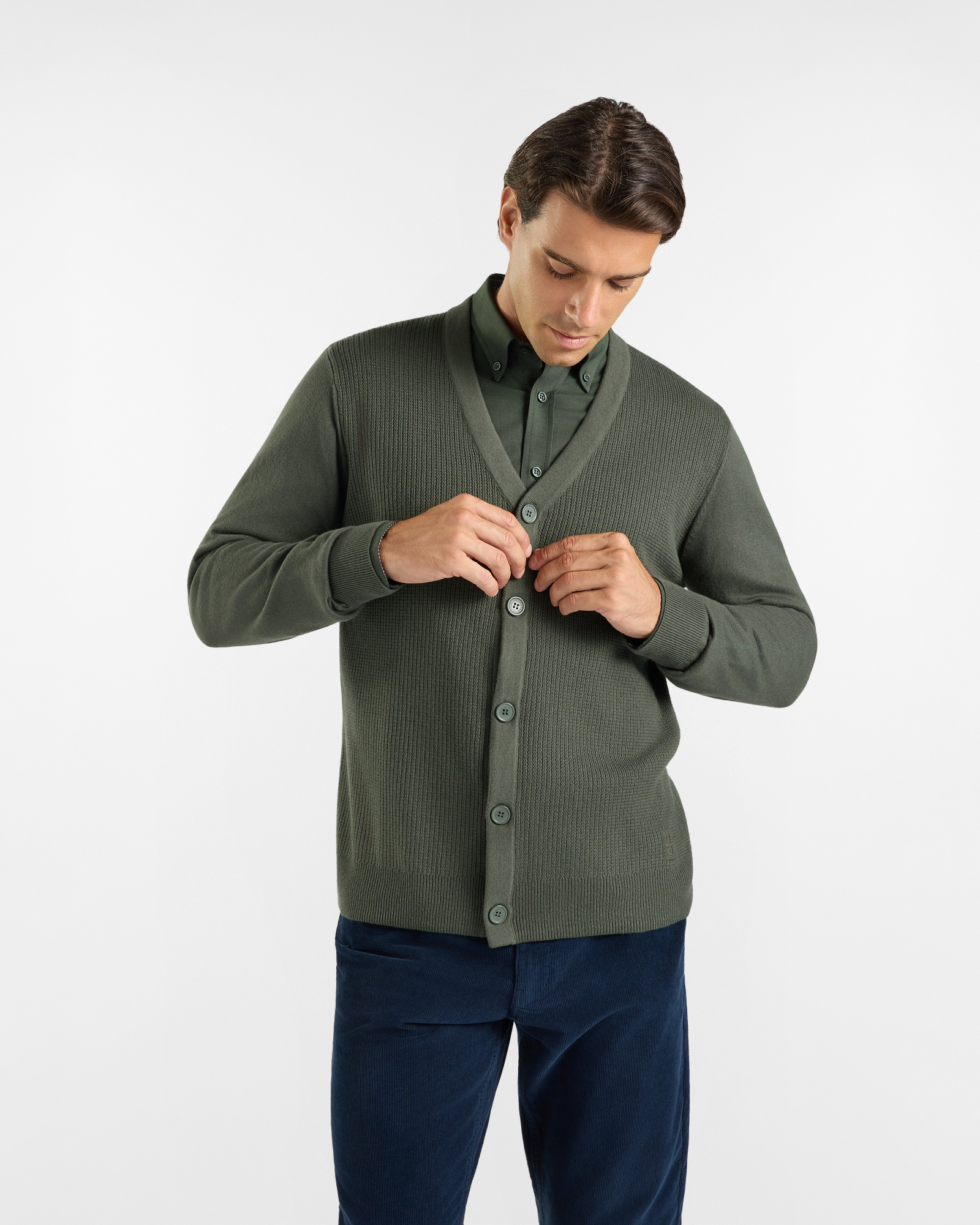 Cardigan HBJ Uomo in misto lana e cashmere, VERDE, large