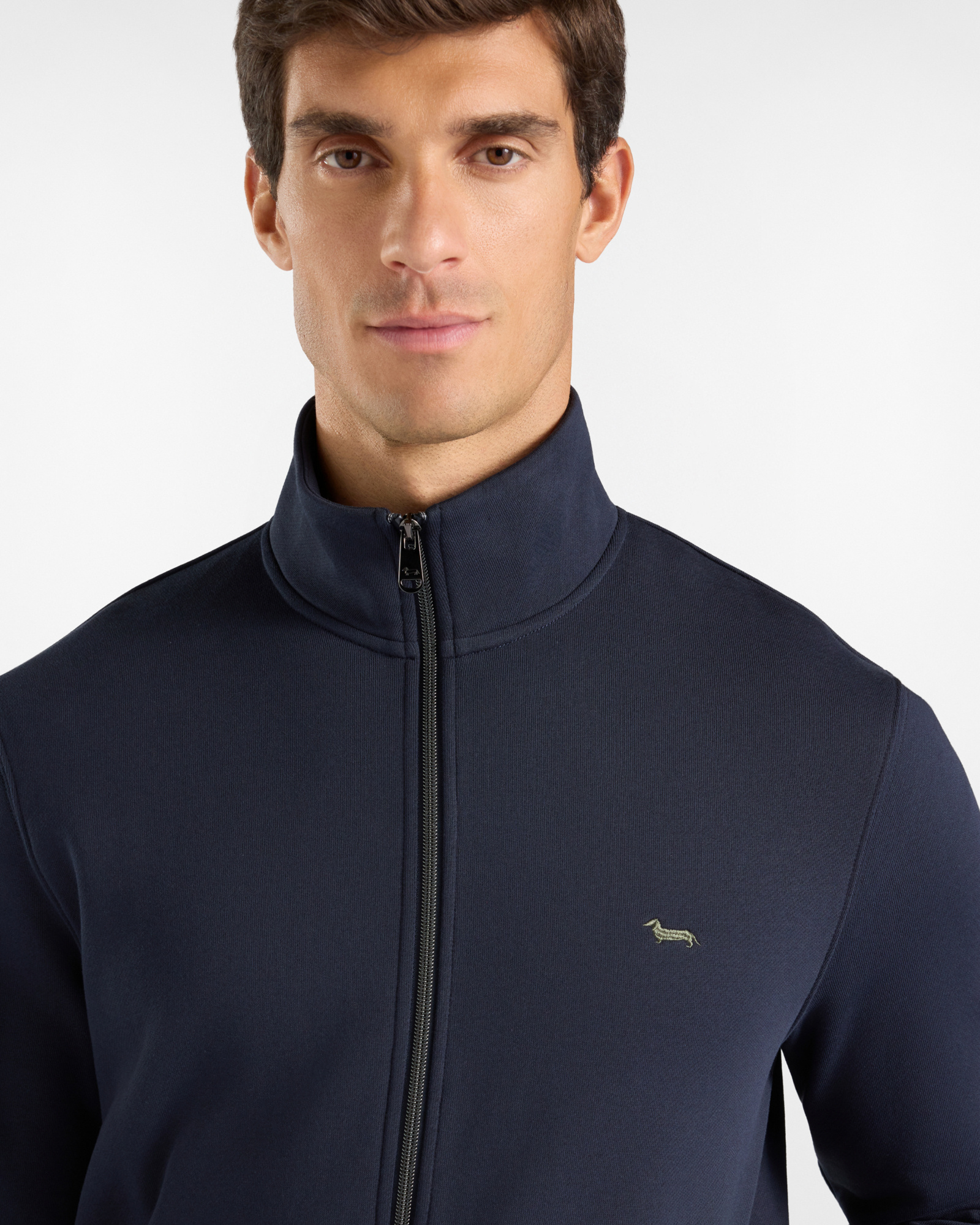 Felpa Uomo full zip  con collo alto e tasche a filo, BLU NAVY, large