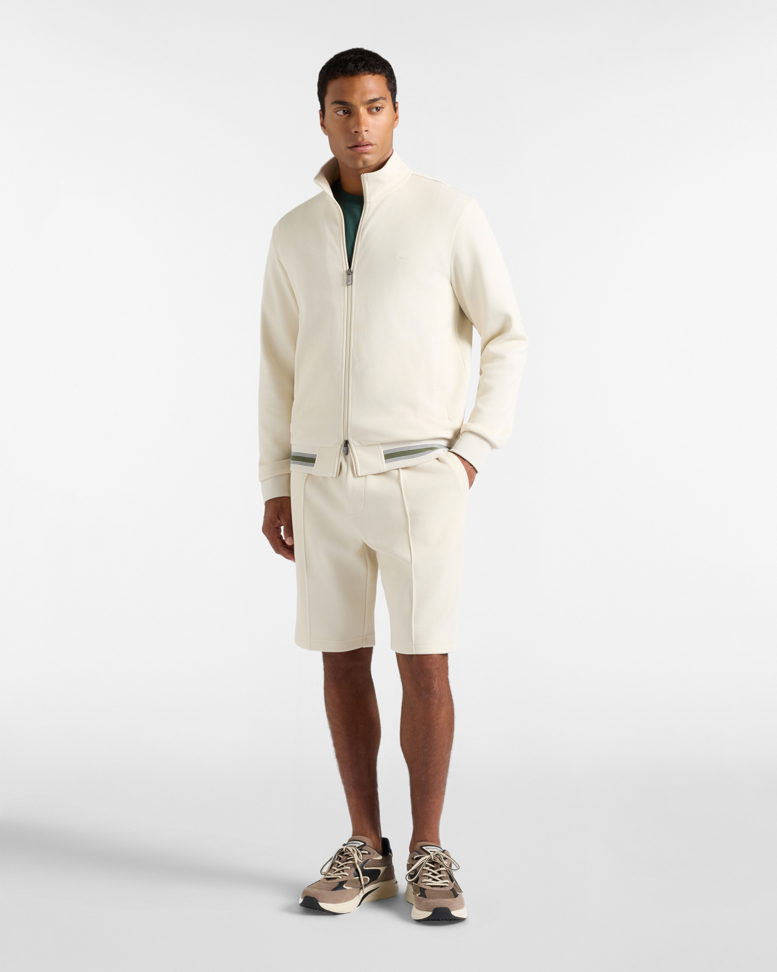 Men's  full-zip piqu&eacute; sweatshirt with striped details, TAUPE, large
