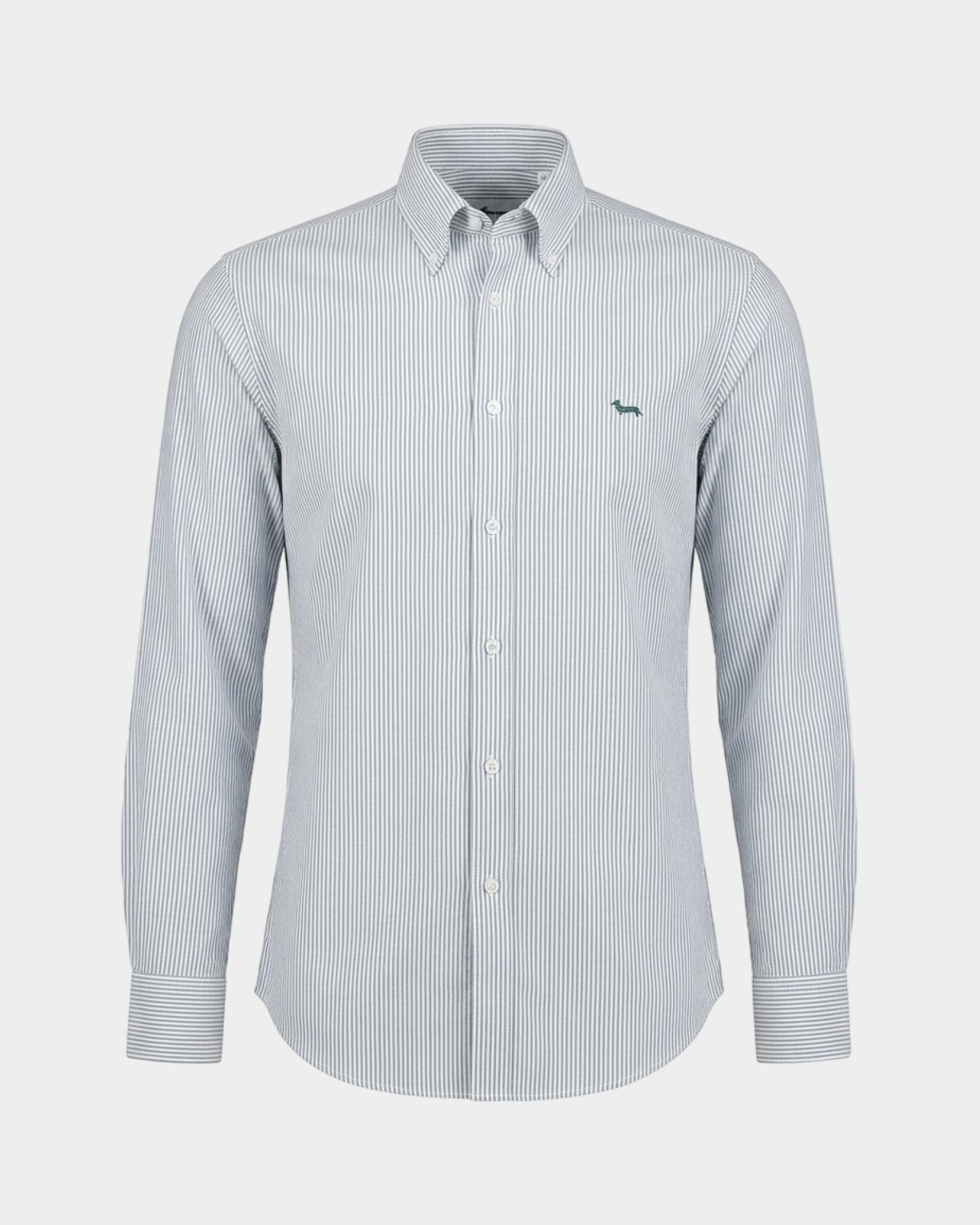Men's regular-fit yarn-dyed Oxford shirt with stripe, BOTTLE GREEN, large