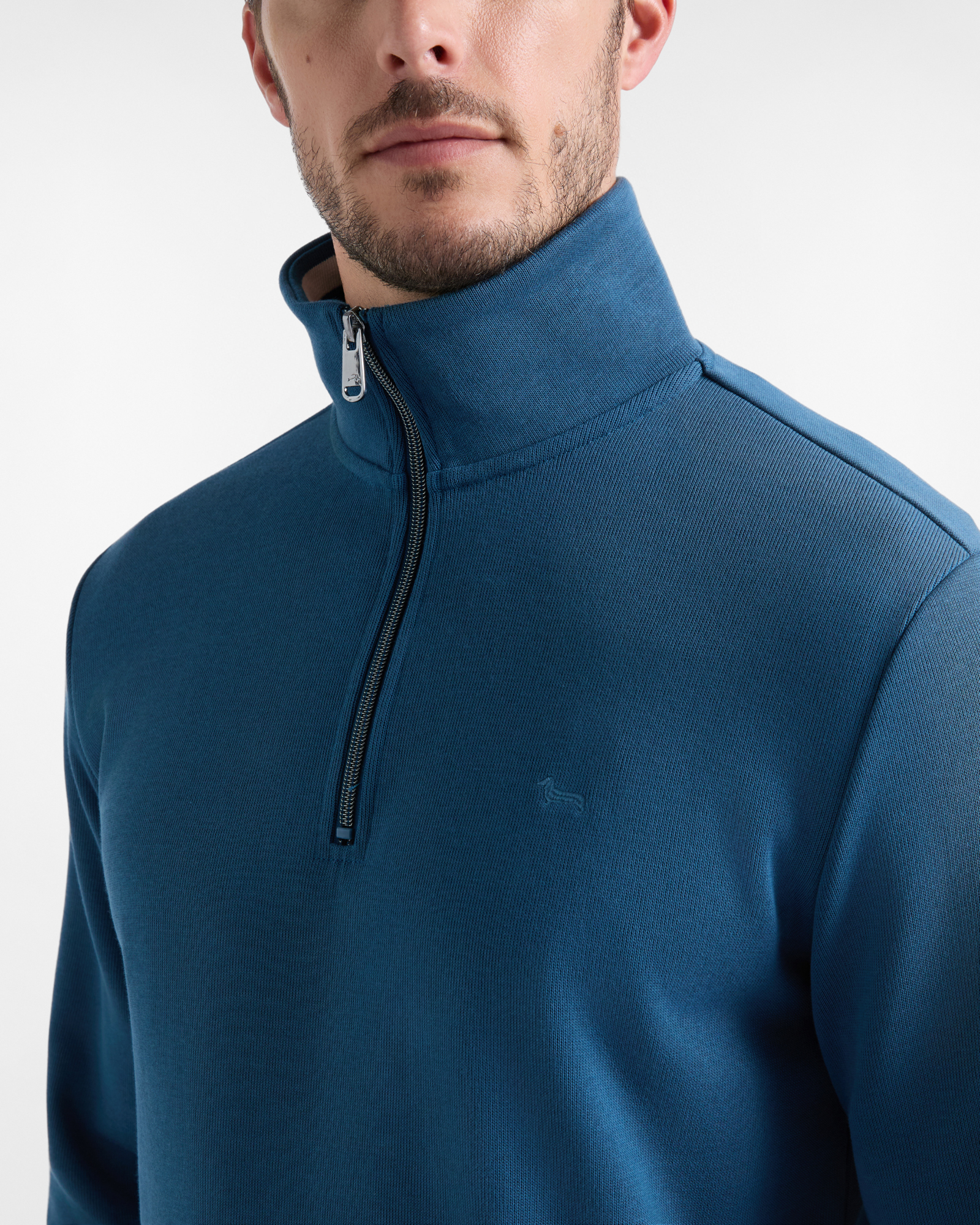 Men's Regular Fit half-zip ribbed cotton sweatshirt, DARK GREEN, large