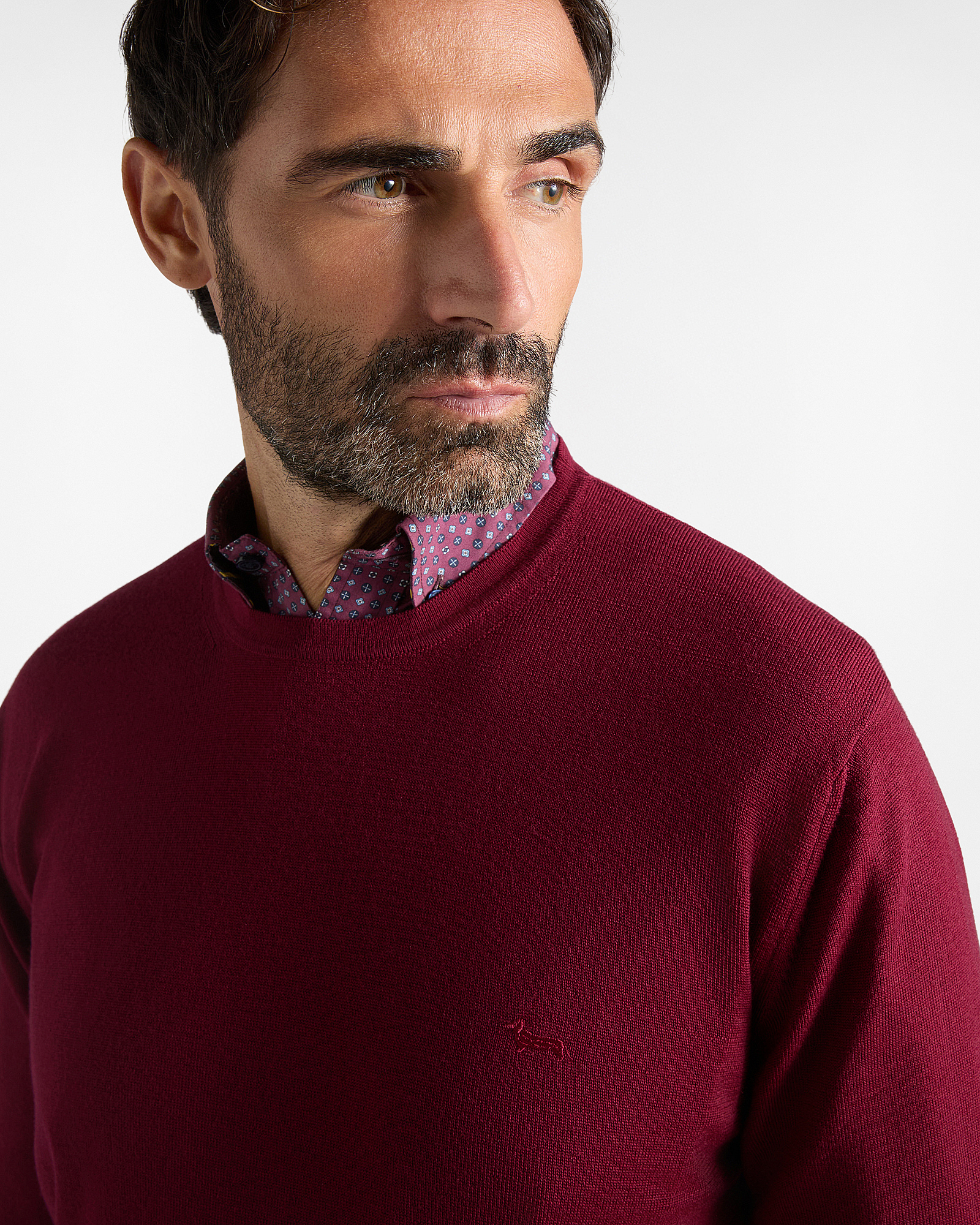 Maglia Uomo in 100% pura lana Regular Fit Made in Italy, ROSSO SCURO, large