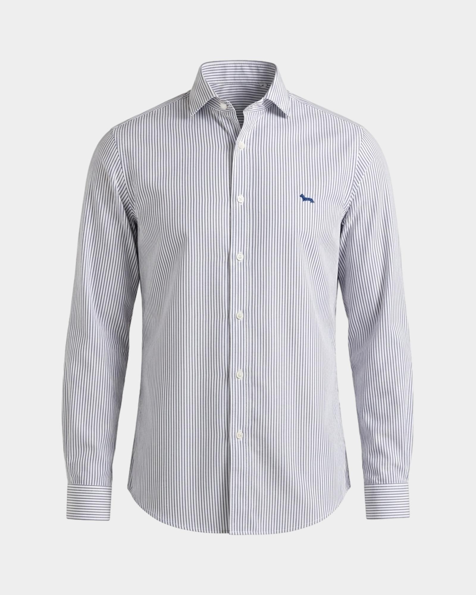 Men's narrow-fit  shirt featuring stripes on a  yarn-dyed background, BLUETTE, large