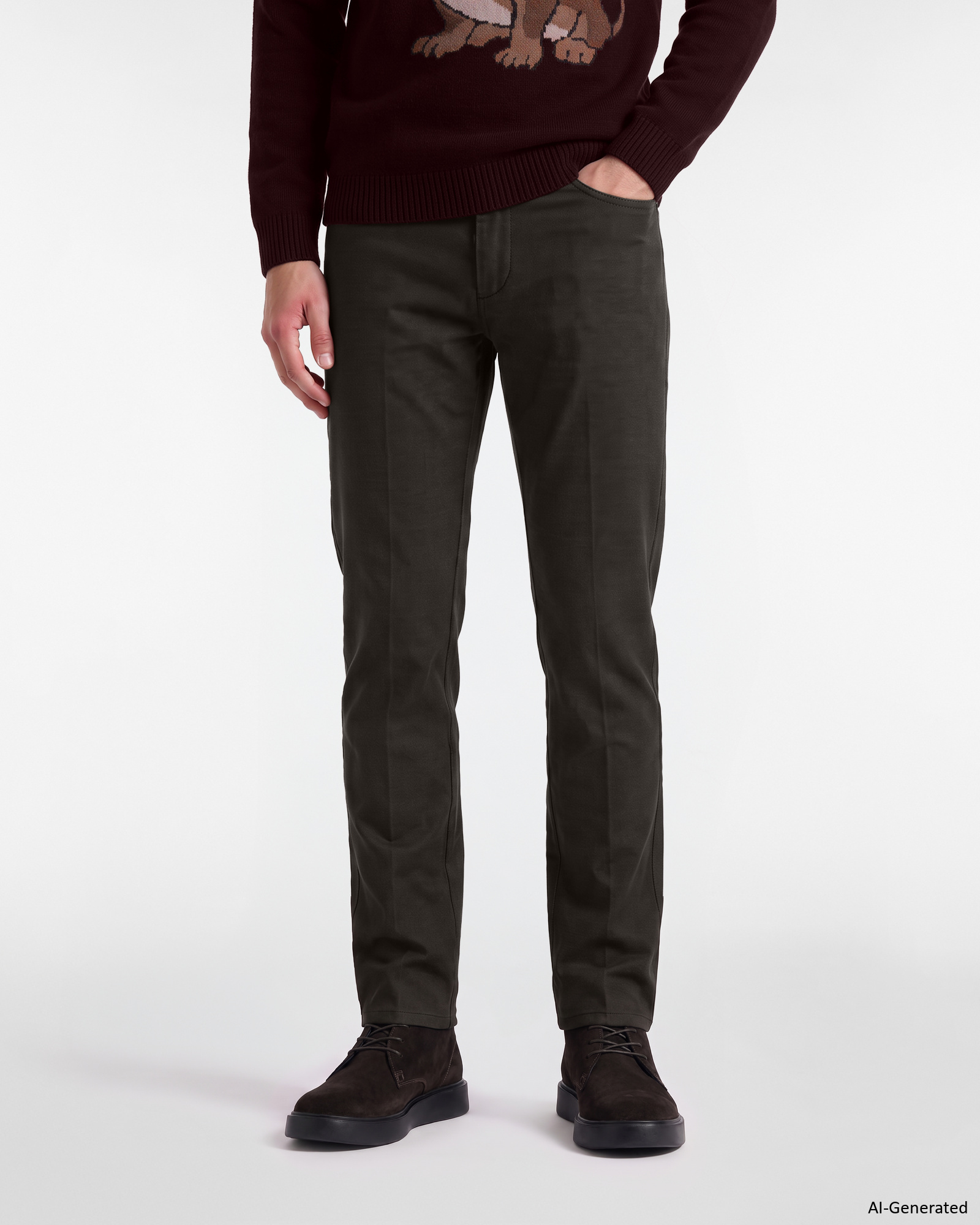 Men&rsquo;s narrow-fit brown cotton blend chino pants