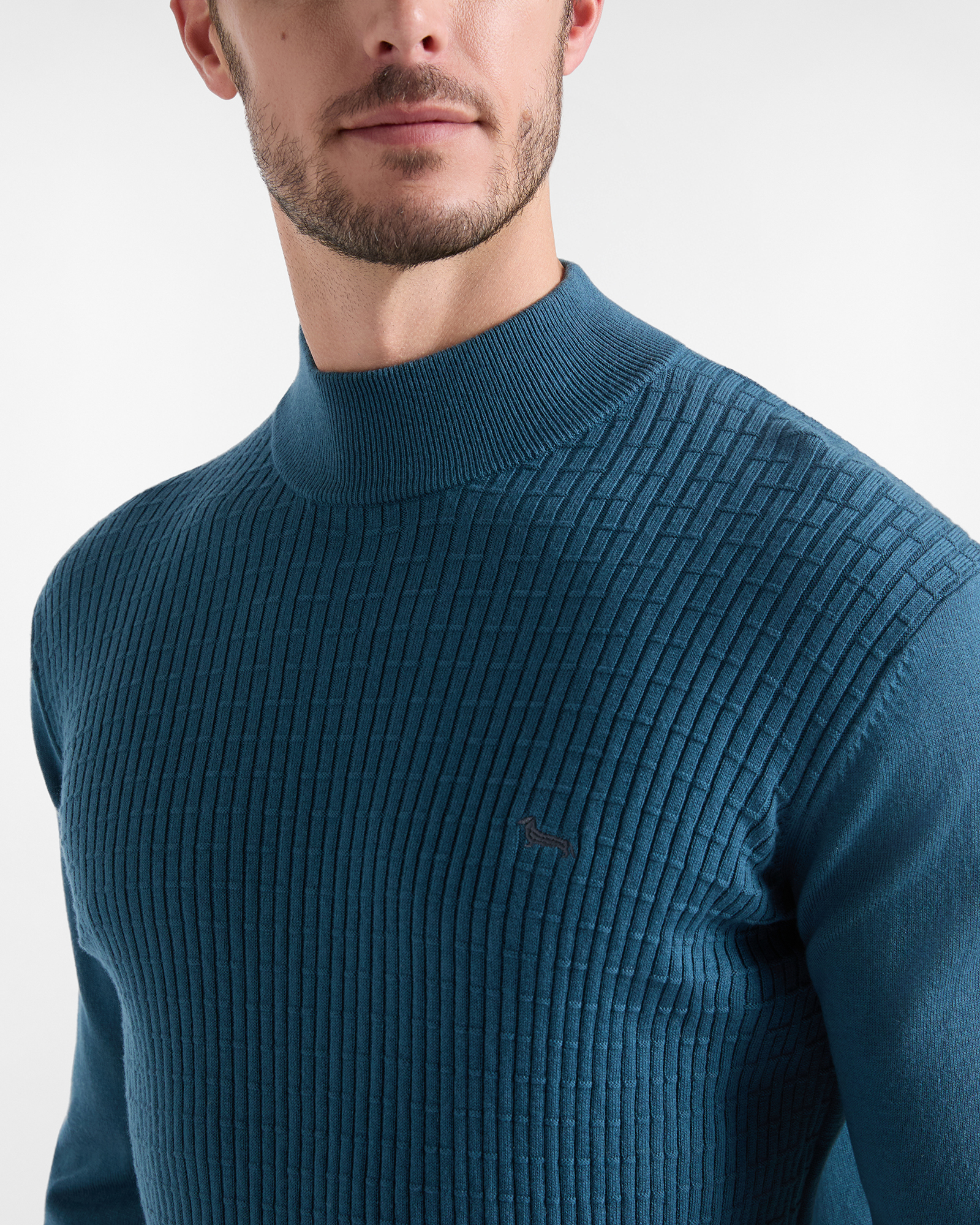 Men's Made in Italy regular fit turtleneck sweater in a wool and cotton blend, DARK GREEN, large
