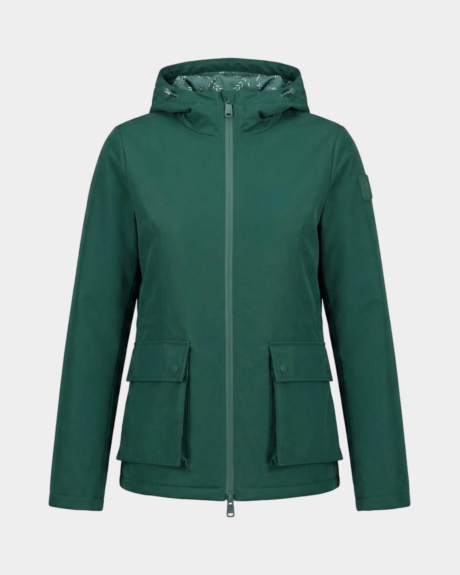 Chaqueta de mujer con capucha verde de nailon t&eacute;cnico, VERDE, large