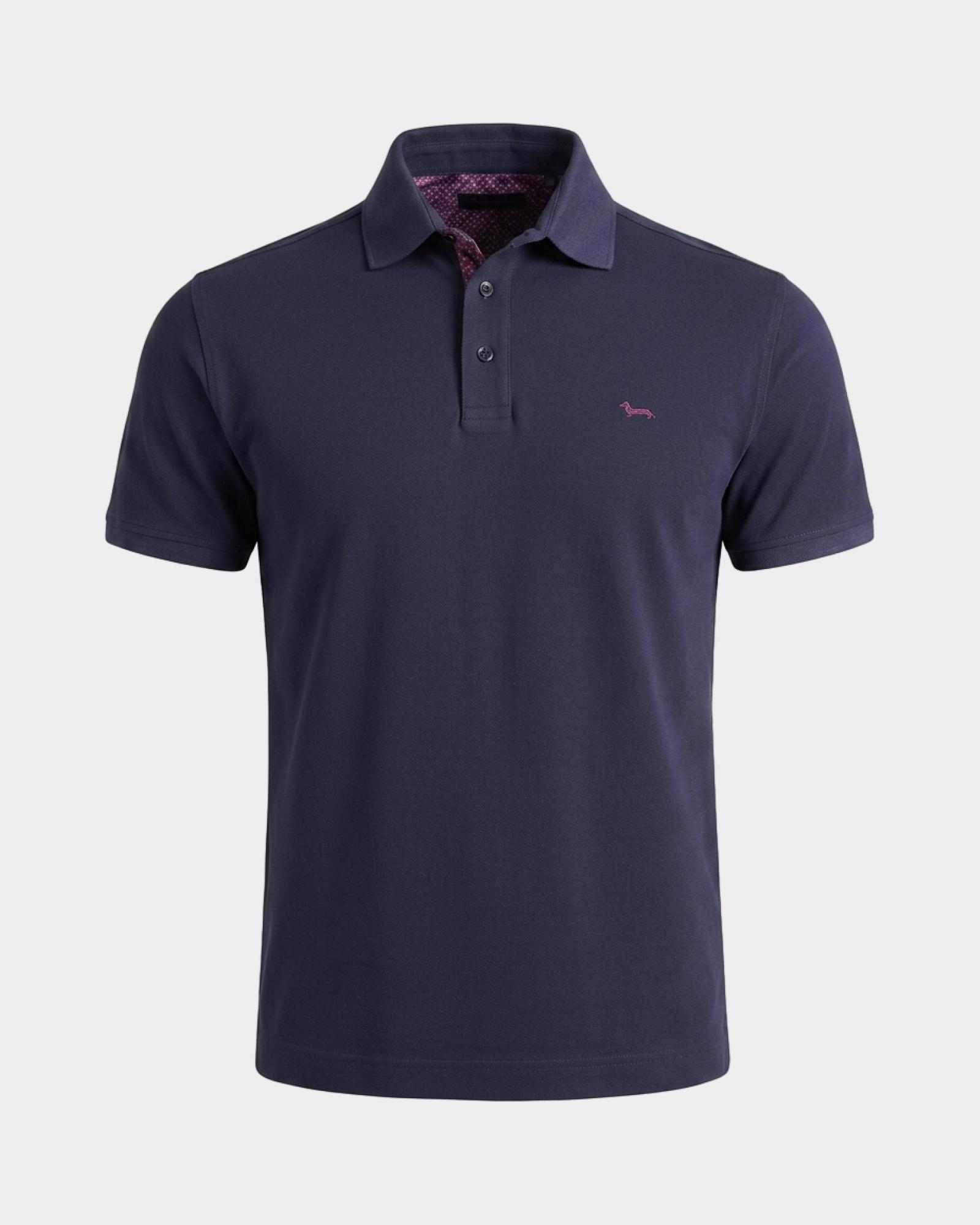 Polo da uomo manica corta in piquet di 100% puro cotone, BLU NAVY, large