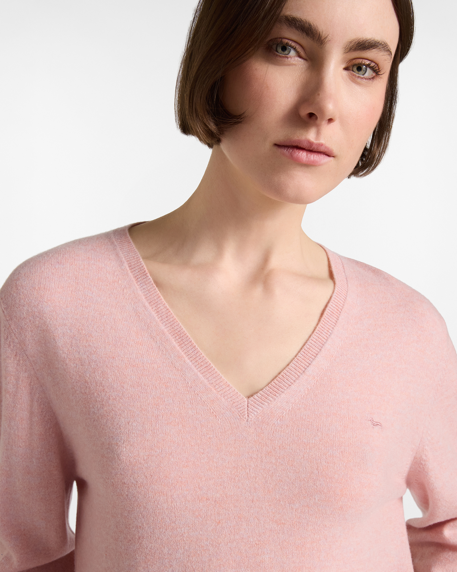 Maglia Donna con scollo a V in 100% puro cashmere Made in Italy, ROSA, large