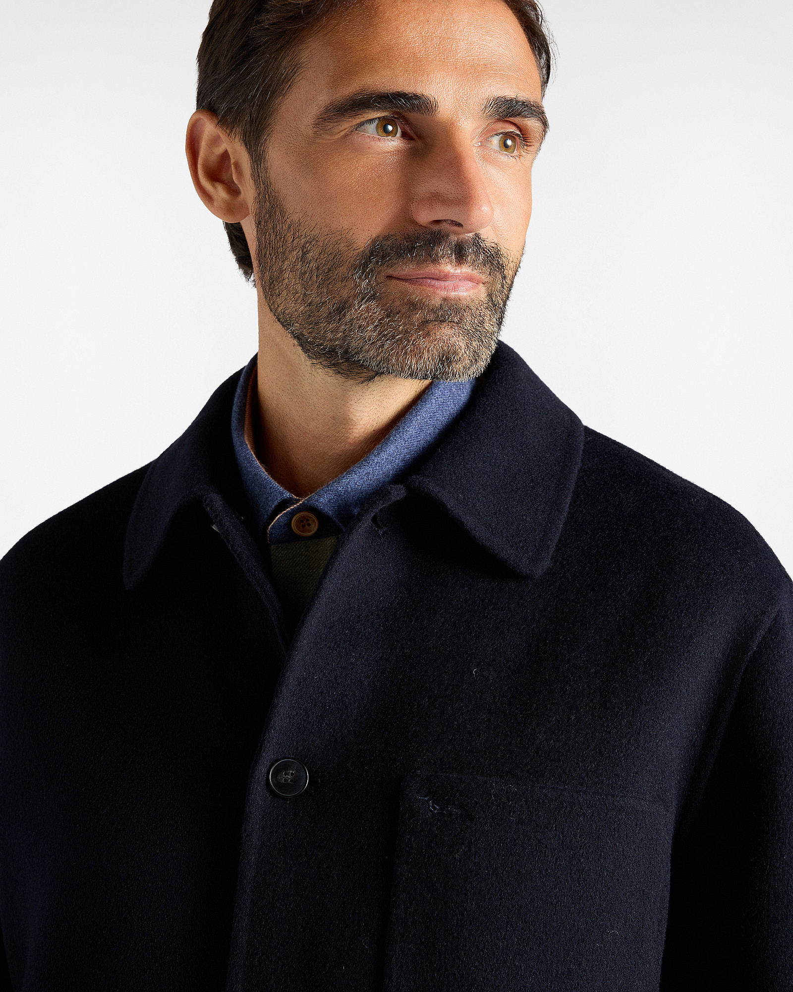 Men&rsquo;s pure wool overshirt with patch pockets, NAVY BLUE, large