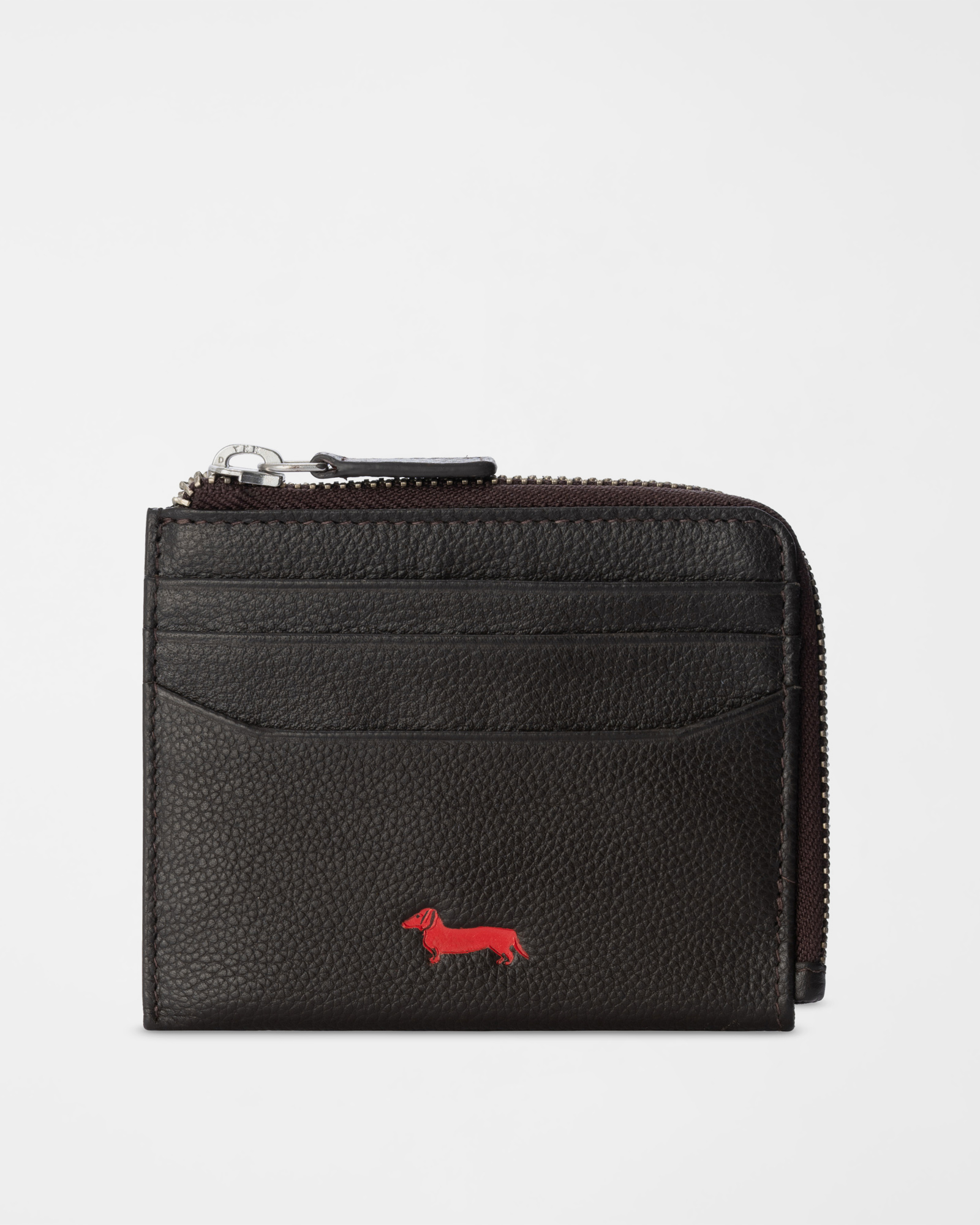 Portacarte Uomo con Tasca Zip in Vera Pelle Rovere Moro
