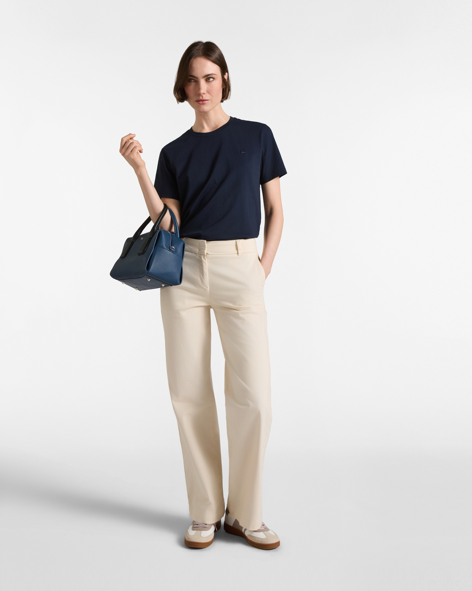 Pantal&oacute;n chino para mujer en algod&oacute;n el&aacute;stico, BEIGE, large