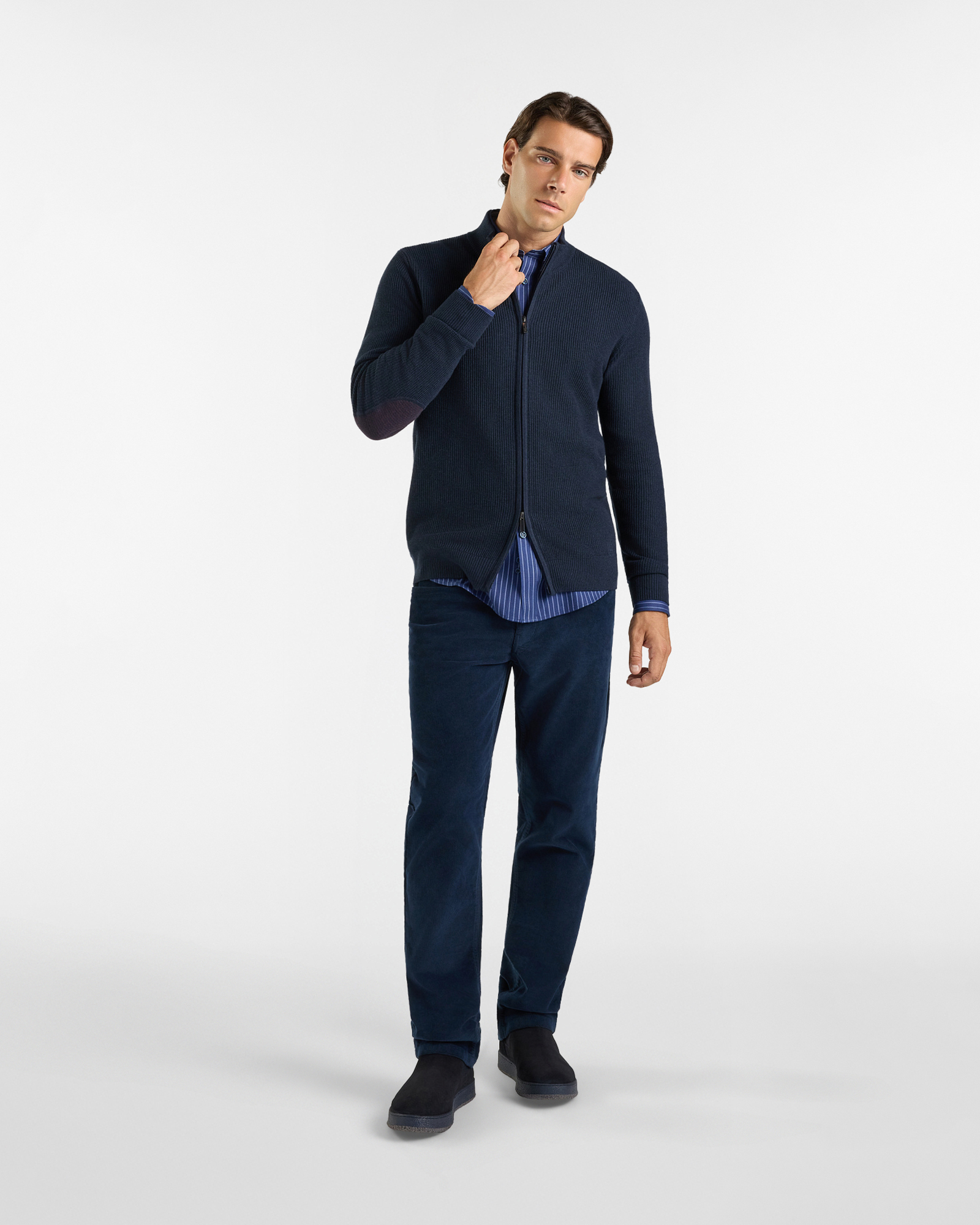 Maglia HBJ Uomo con Zip in Misto Lana, BLU SCURO, large