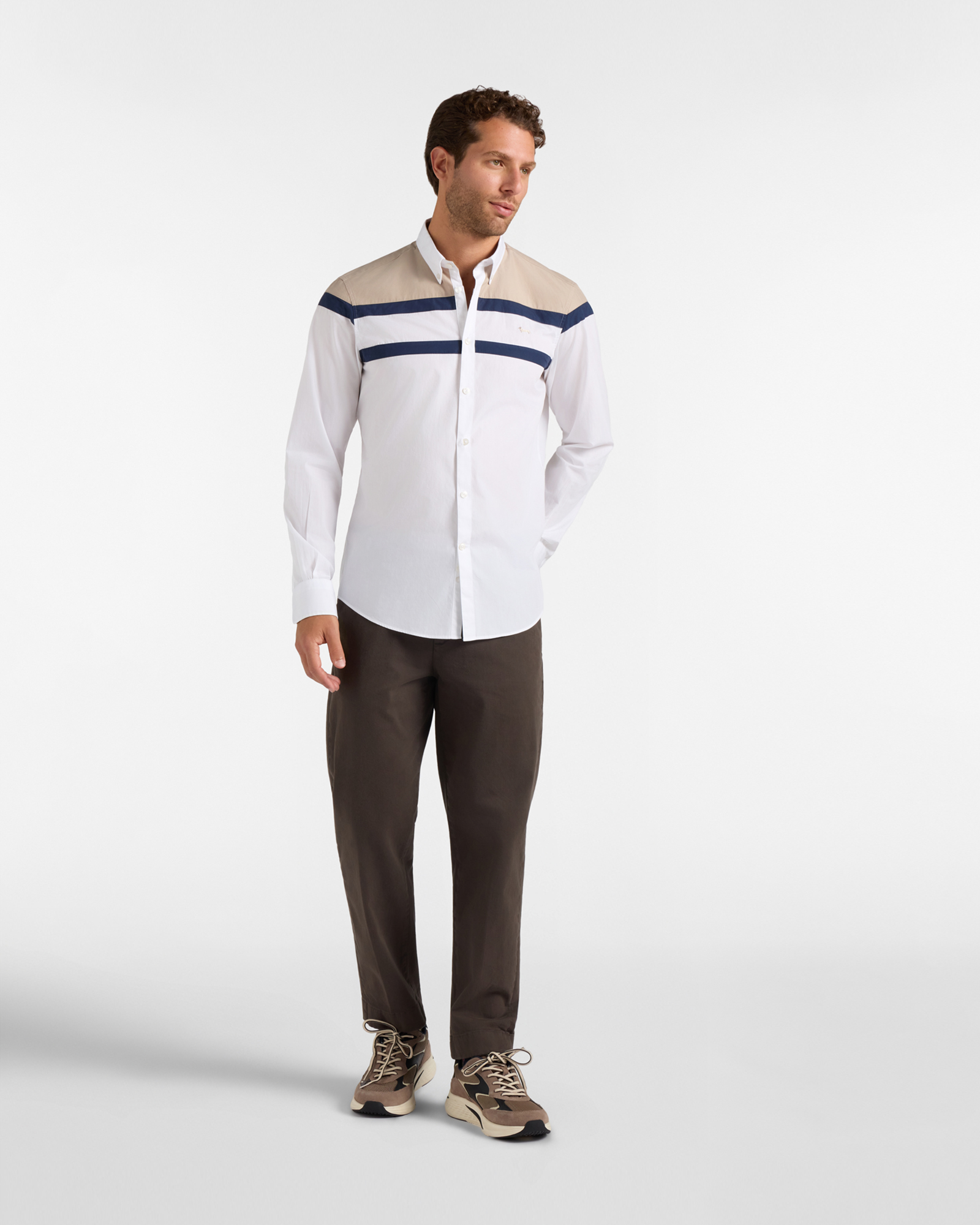 Camicia Uomo popeline peach con fasce Regular Fit, BIANCO, large