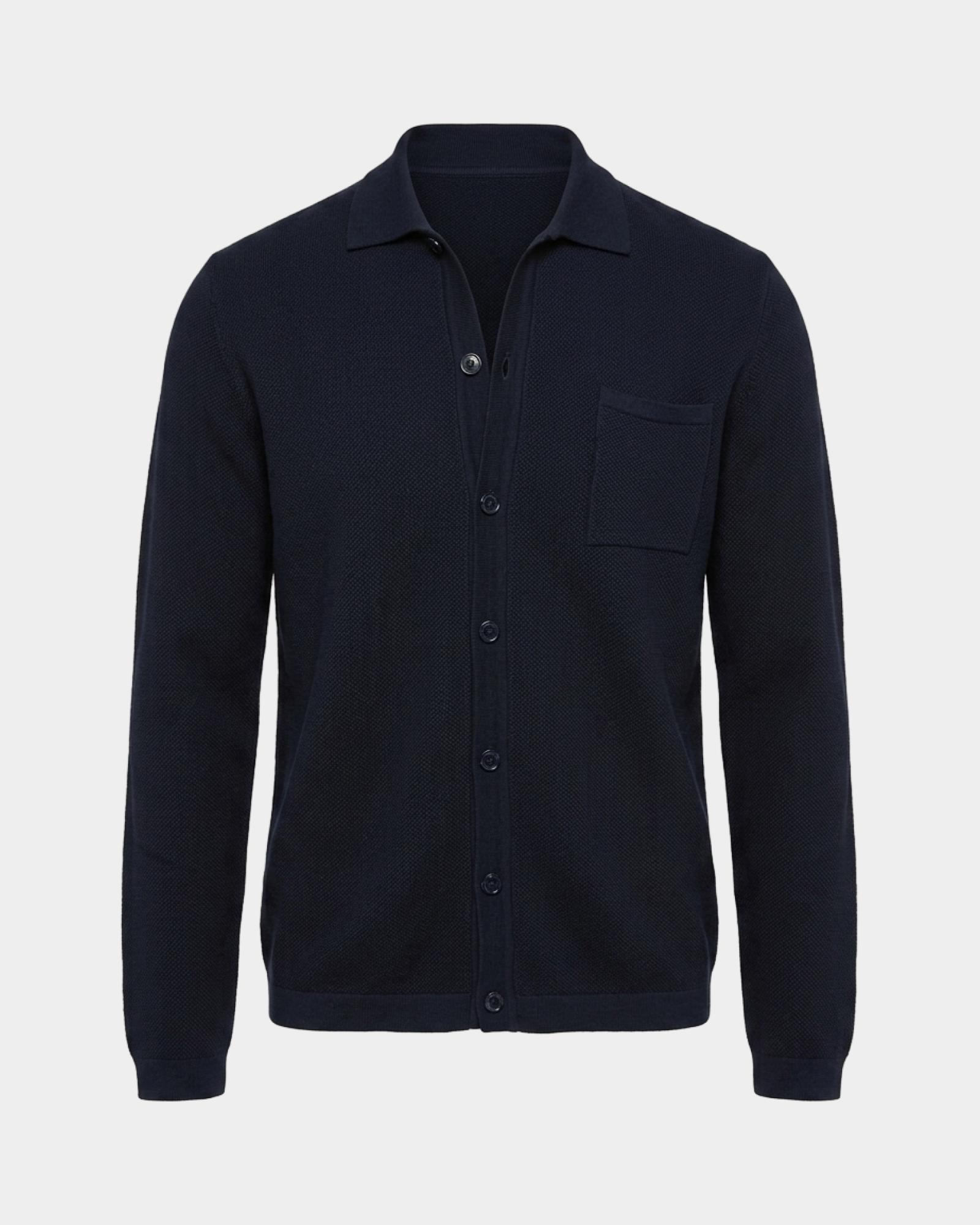 Men's Made in Italy buttoned polo shirt collar sweater in  wool and cotton blend with regular fit, NAVY BLUE, large