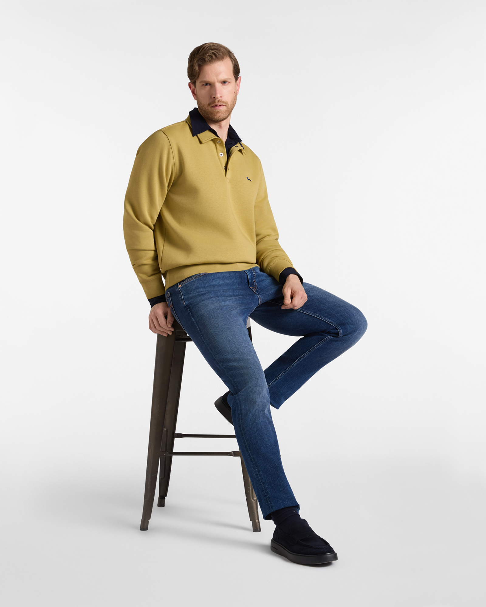 Men's black polo collar sweatshirt with snap buttons, FANGO, large