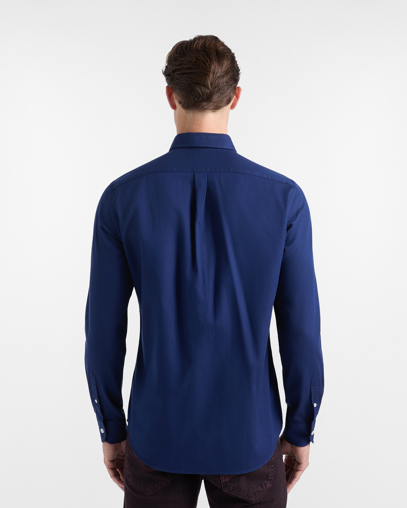 Men's regular-fit sport dark blue micro jacquard shirt, SPORT BLUE, large