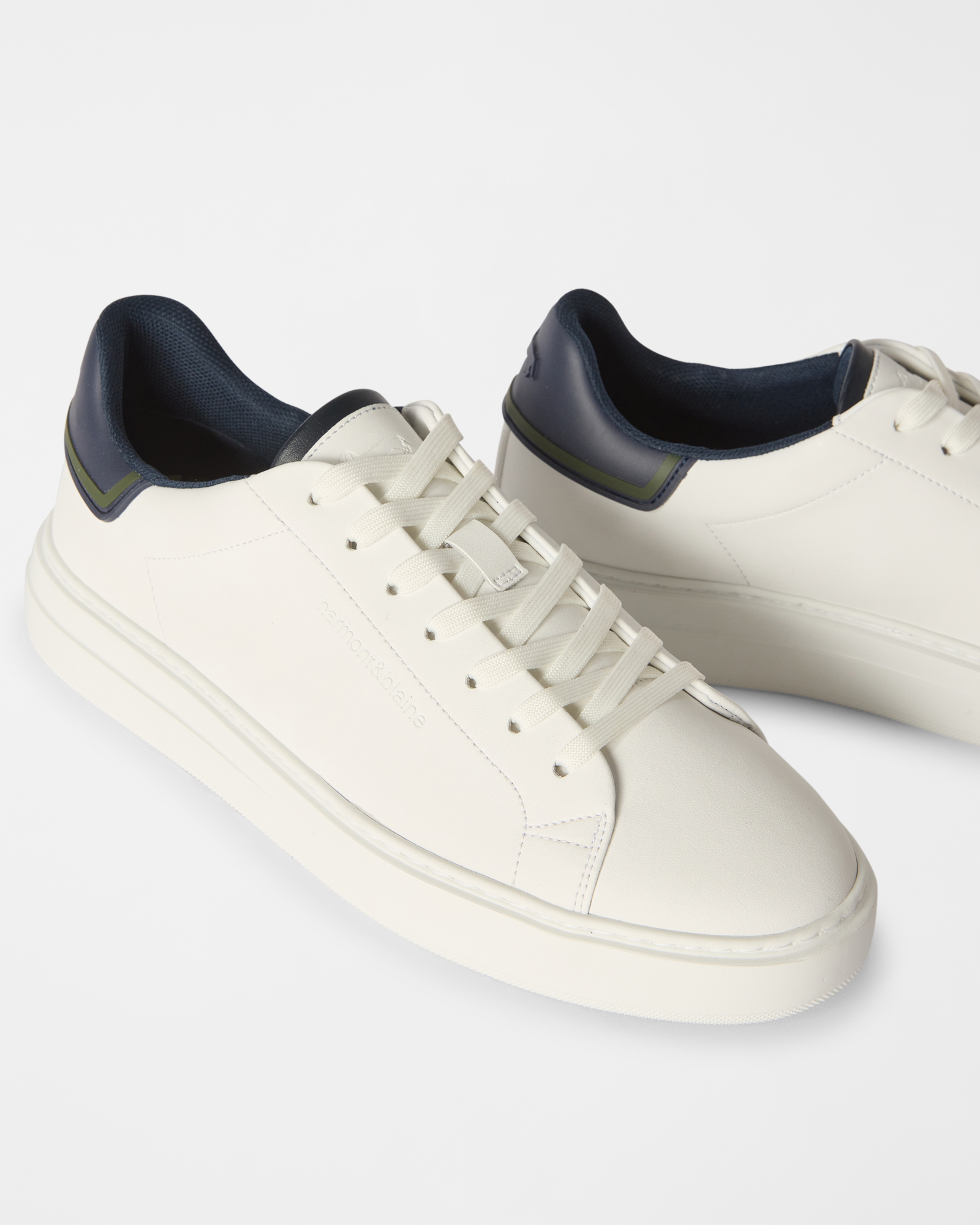 Sneaker de hombre en piel lisa, color azul, BLANCO - AZUL, large