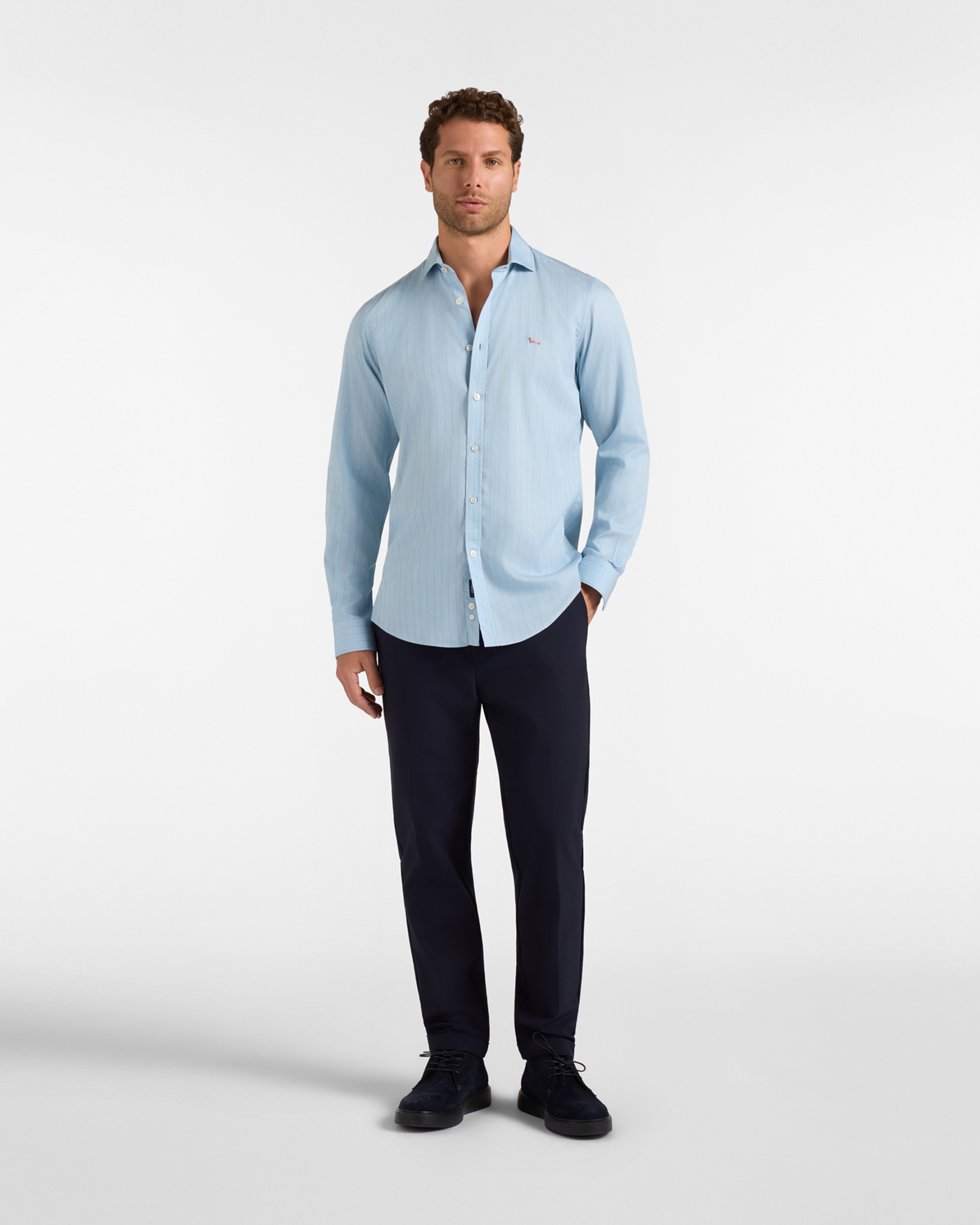 Men's narrow-fit shirt in striped Tencel&reg; twill, SKY, large