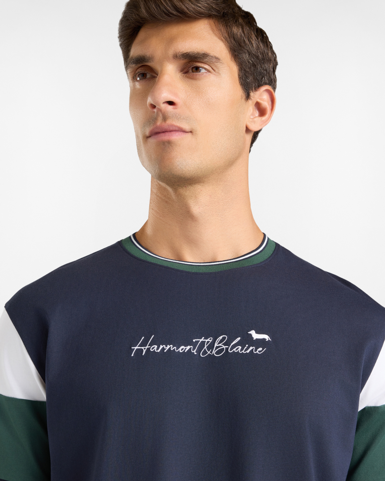 T-shirt Uomo con girocollo a costine rigate in 100% puro cotone  Relaxed Fit, BLU NAVY, large