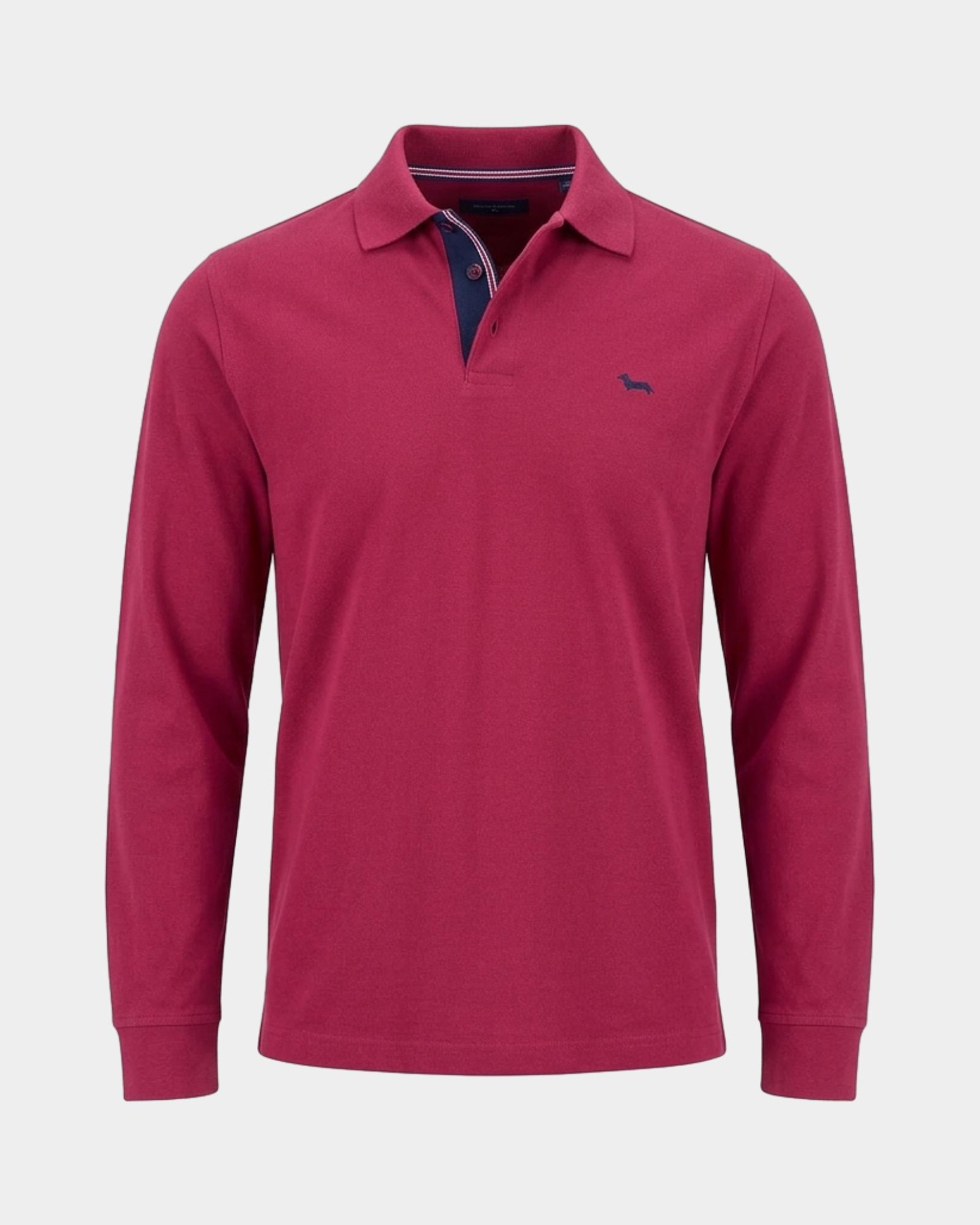 Polo da uomo manica lunga in jersey brushed di 100% puro cotone, CICLAMINO, large