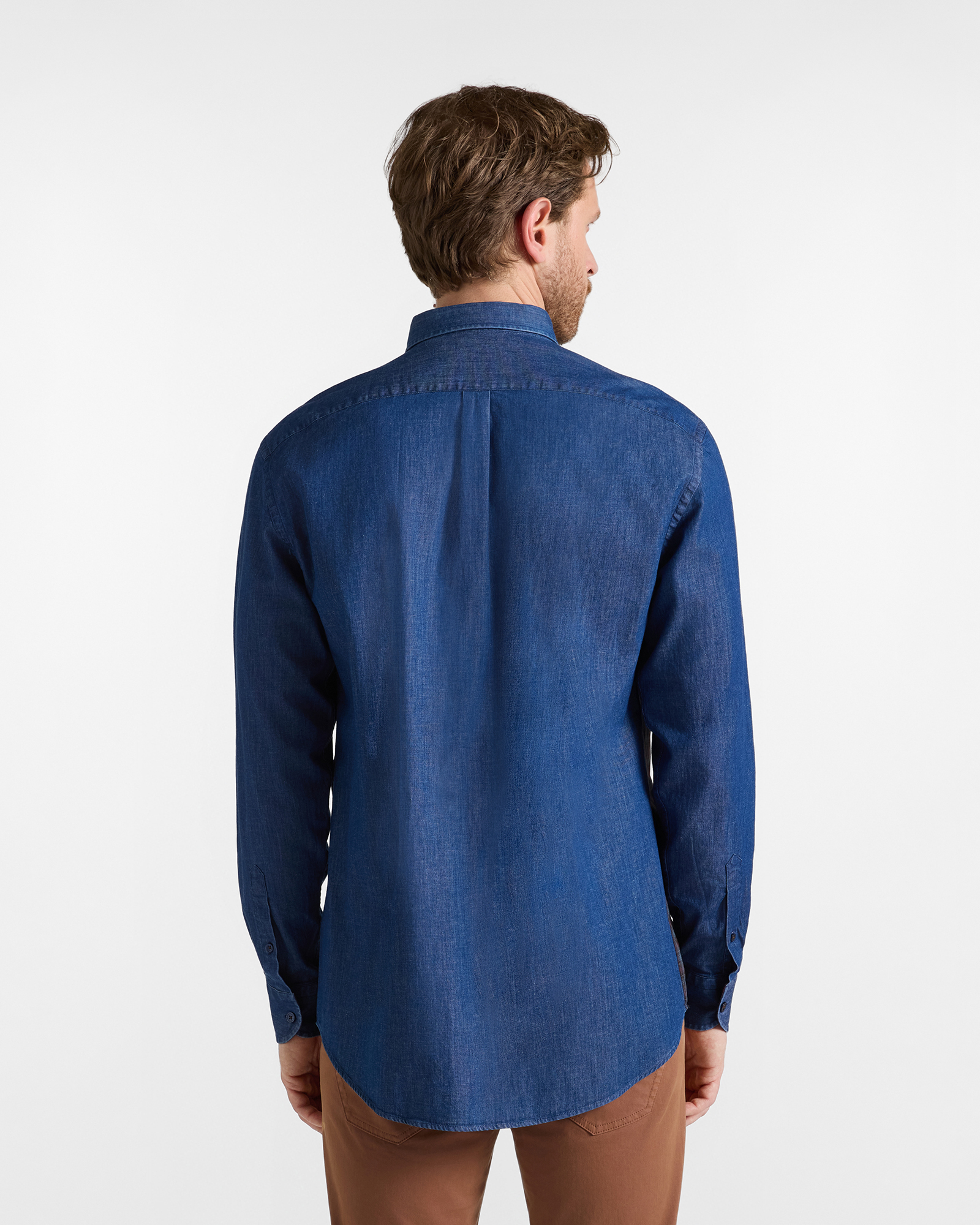 Camicia Uomo in denim con davanti a quadri Classic Fit, BLU DENIM, large