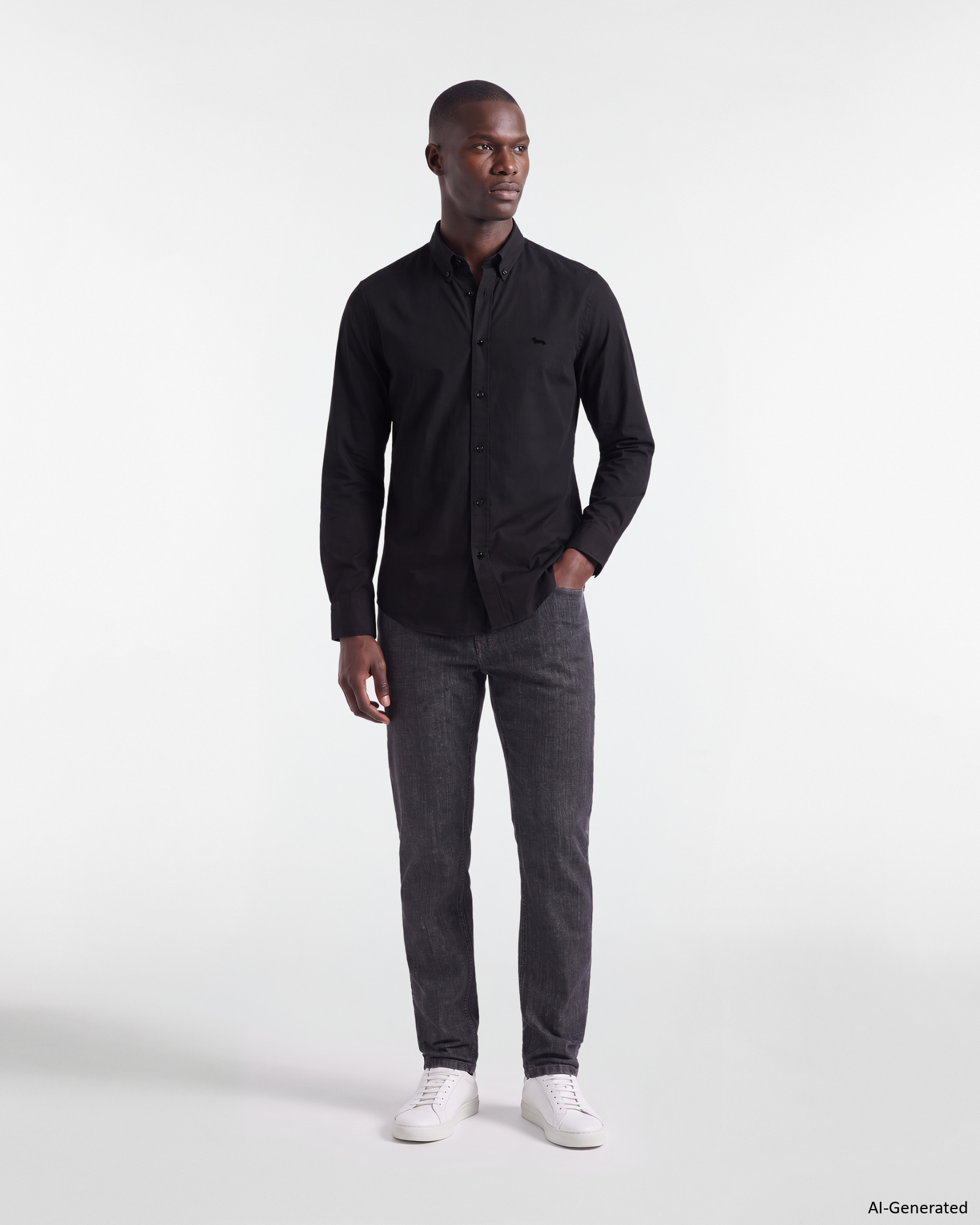 Men's regular-fit red poplin shirt, BLACK, large