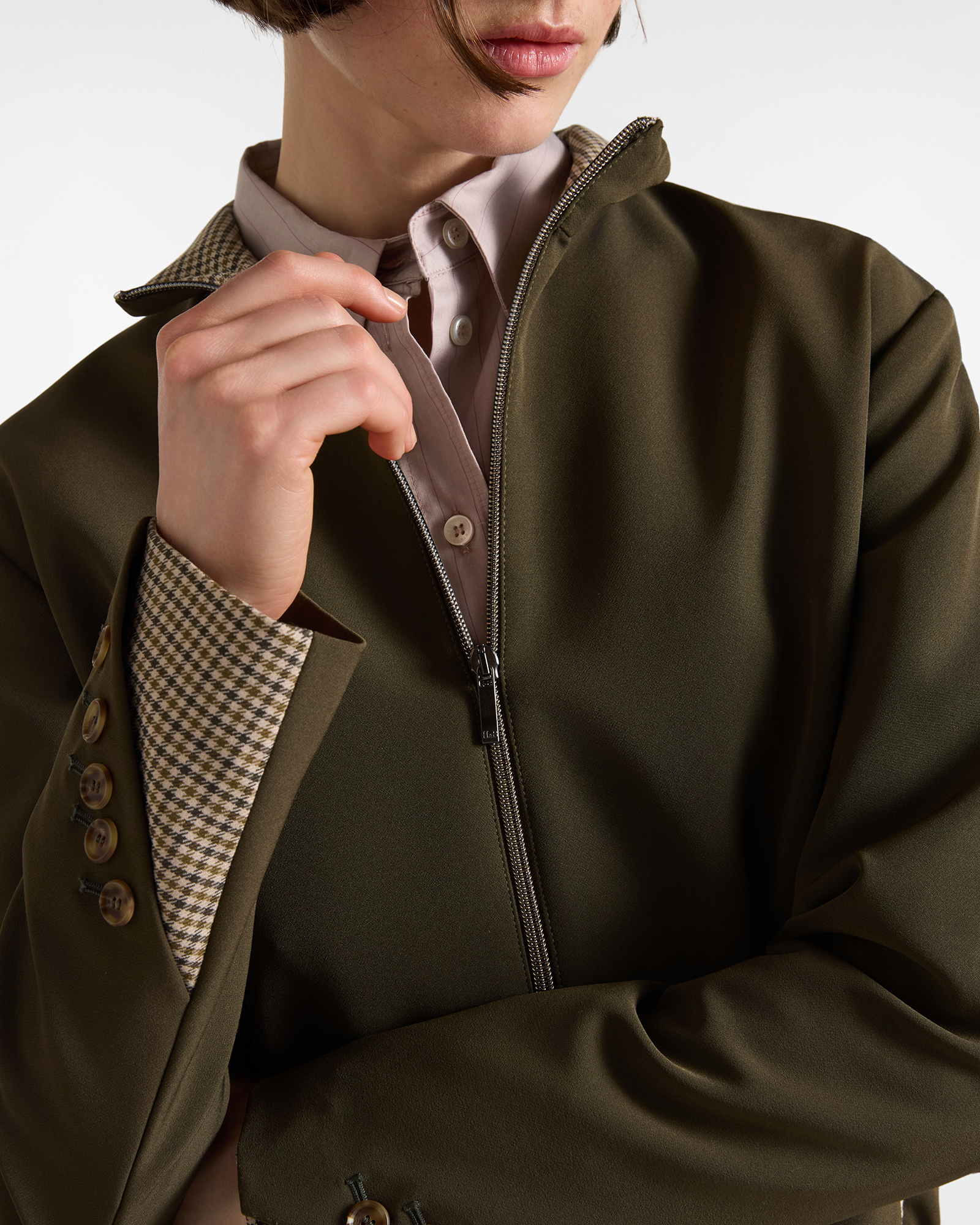 Bomber para mujer con inserciones micro-vichy Made in Italy, VERDE MILITAR, large