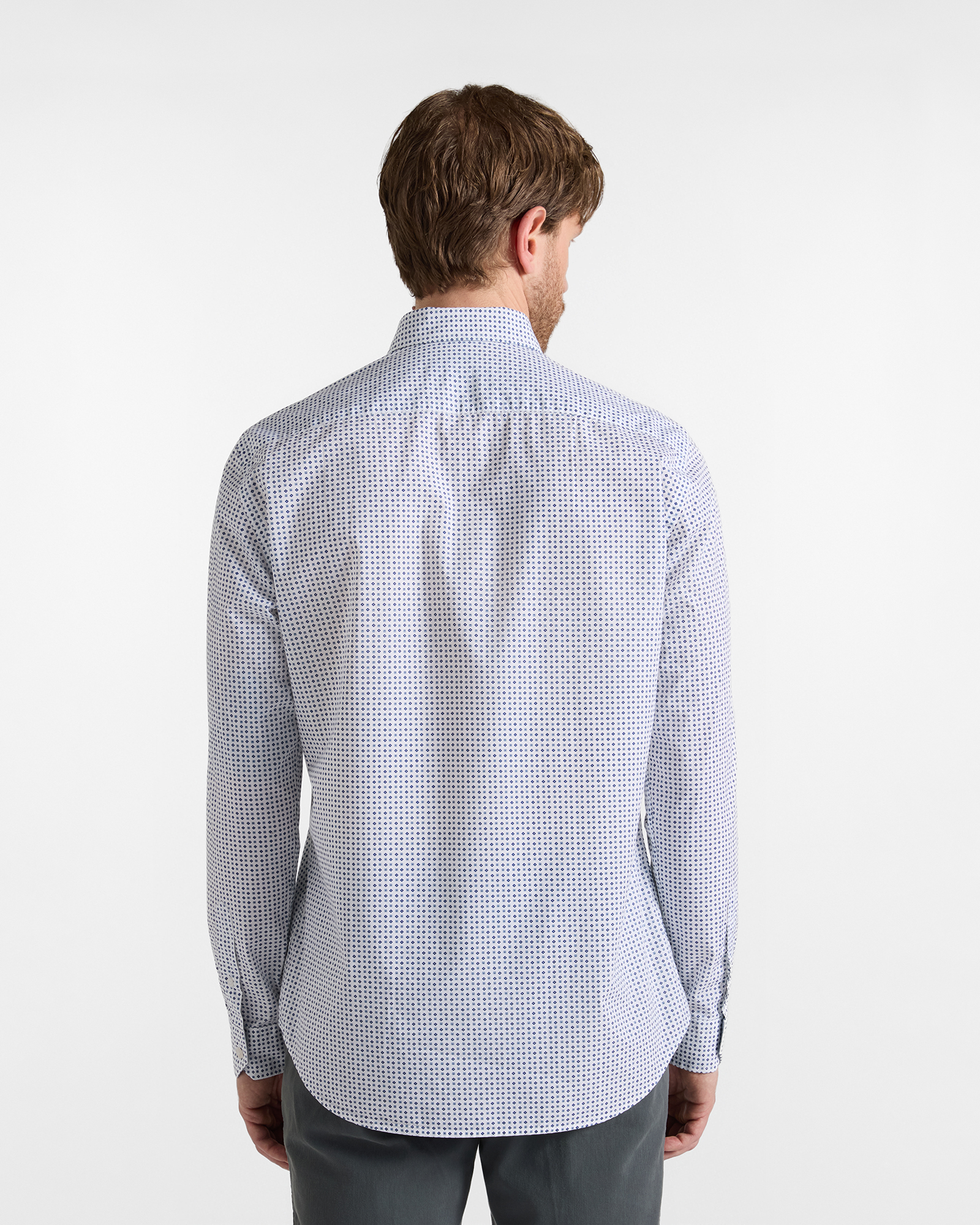 Men's narrow-fit white shirt in tie-print poplin, WHITE, large