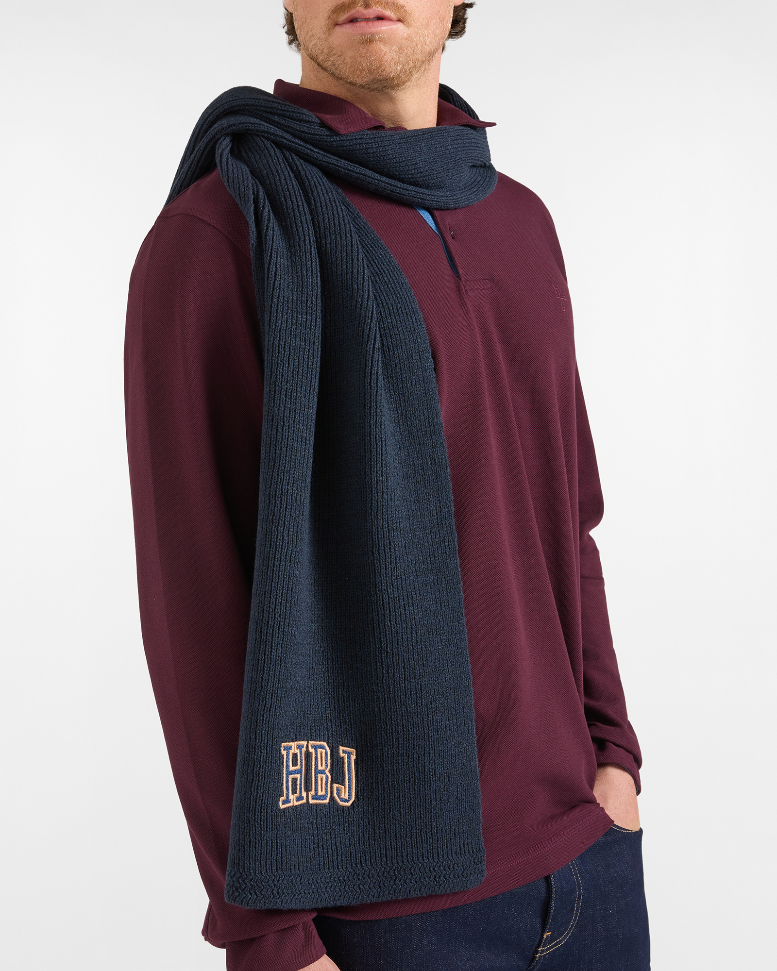 Sciarpa HBJ Uomo con Logo Lettering, BLU SCURO, large