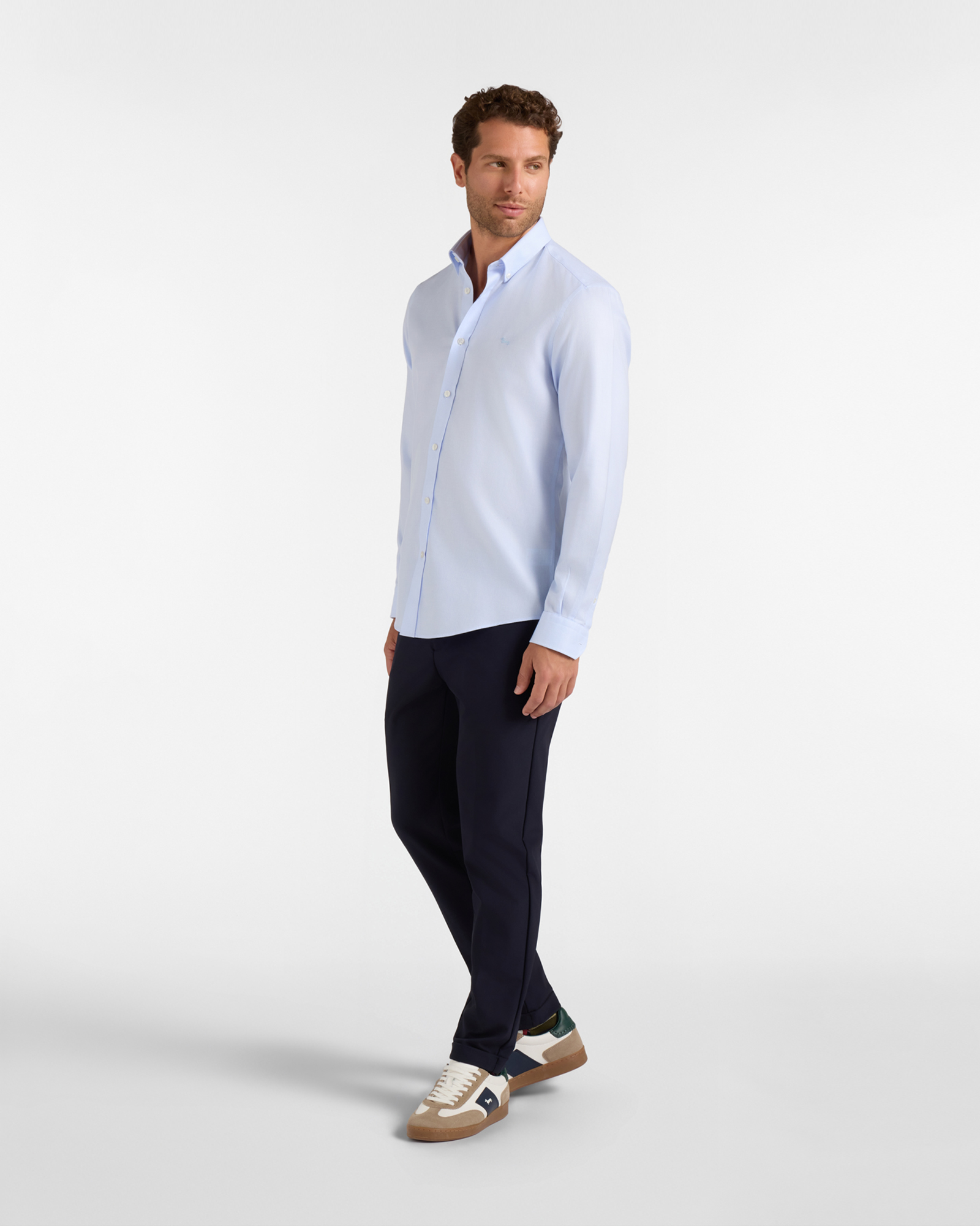 Men's narrow-fit no-iron textured shirt, SKY, large