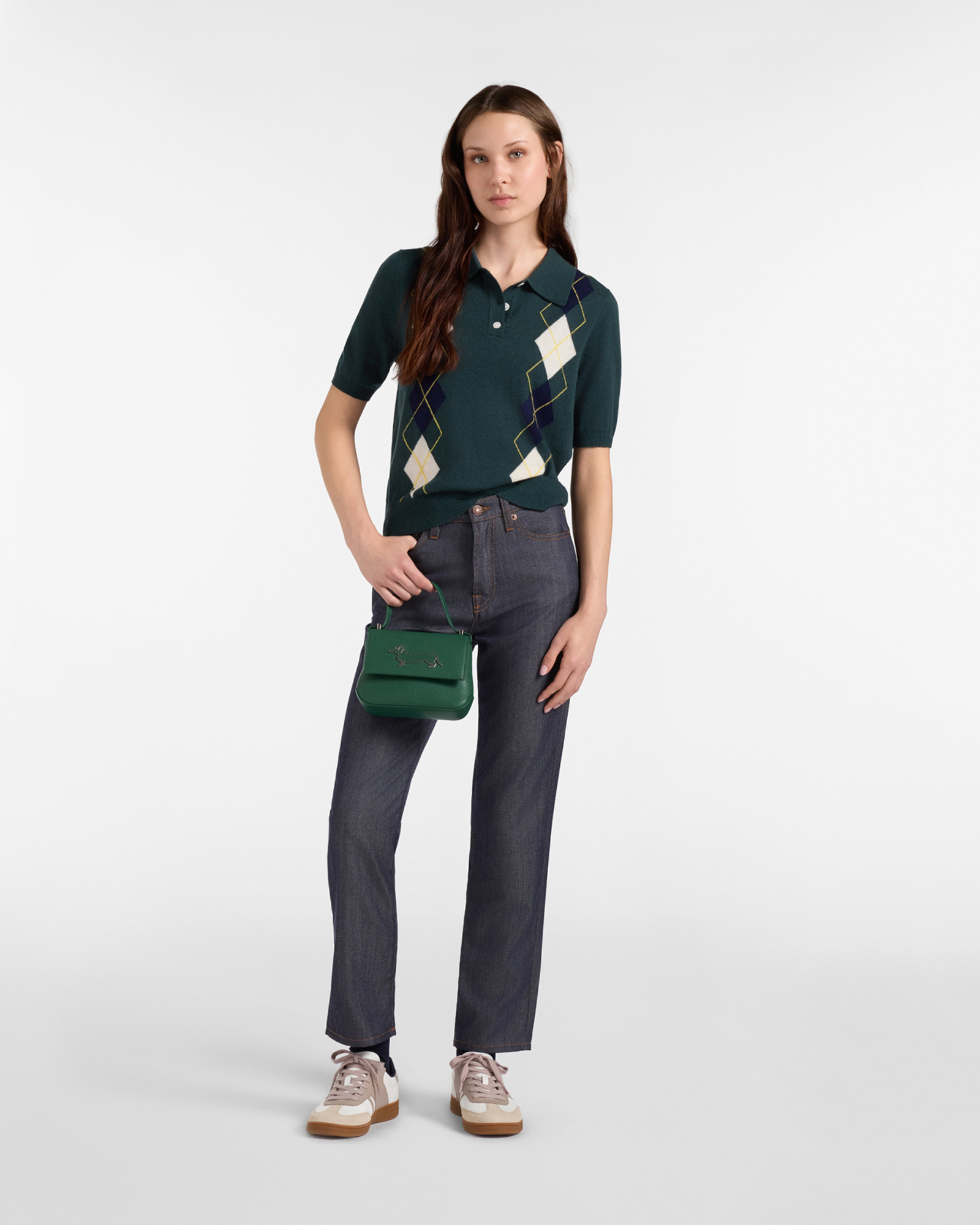 Jersey Mujer con cuello polo en mezcla de lana, VERDE, large