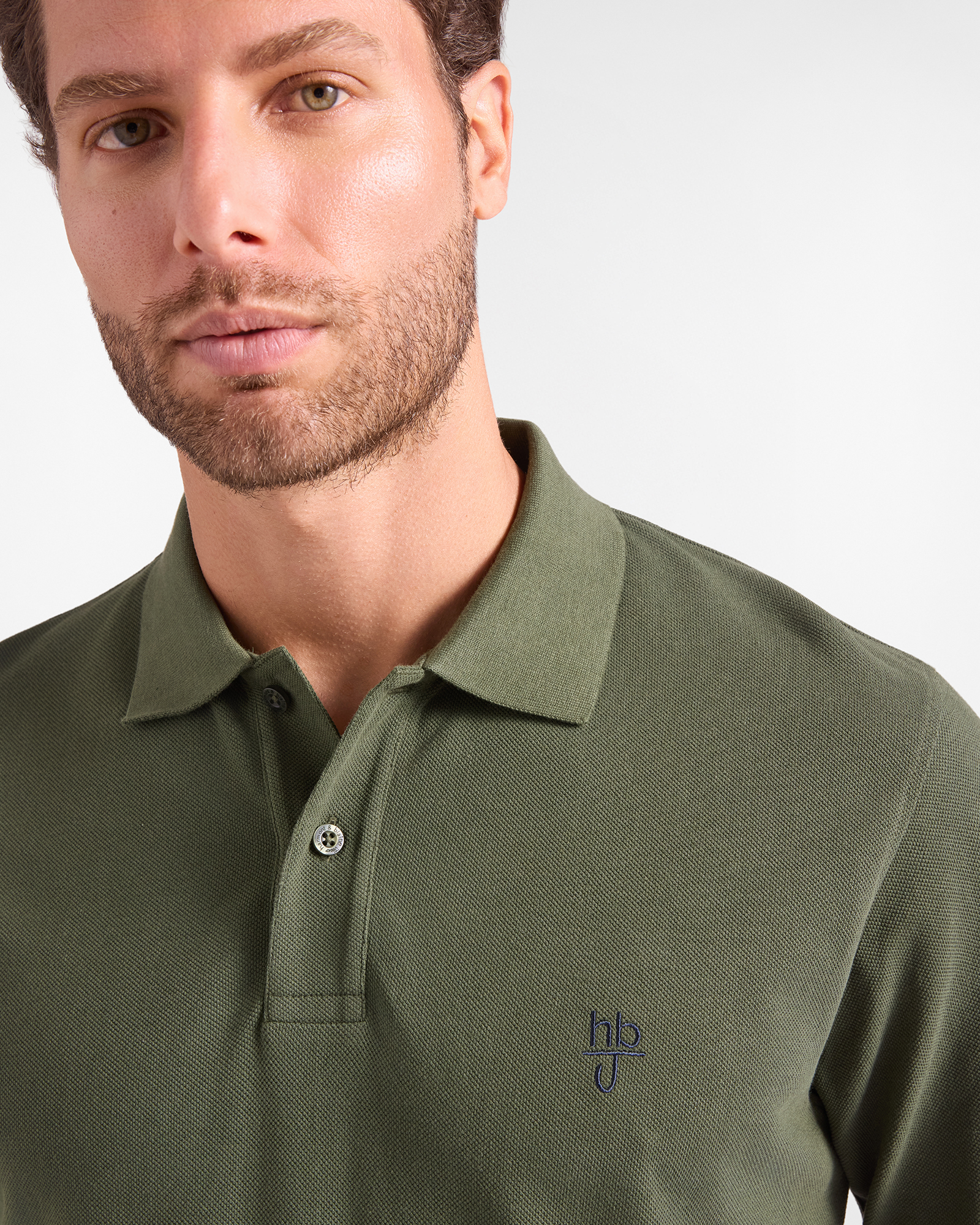 Polo HBJ Uomo Manica Lunga in Cotone Piquet, VERDE, large