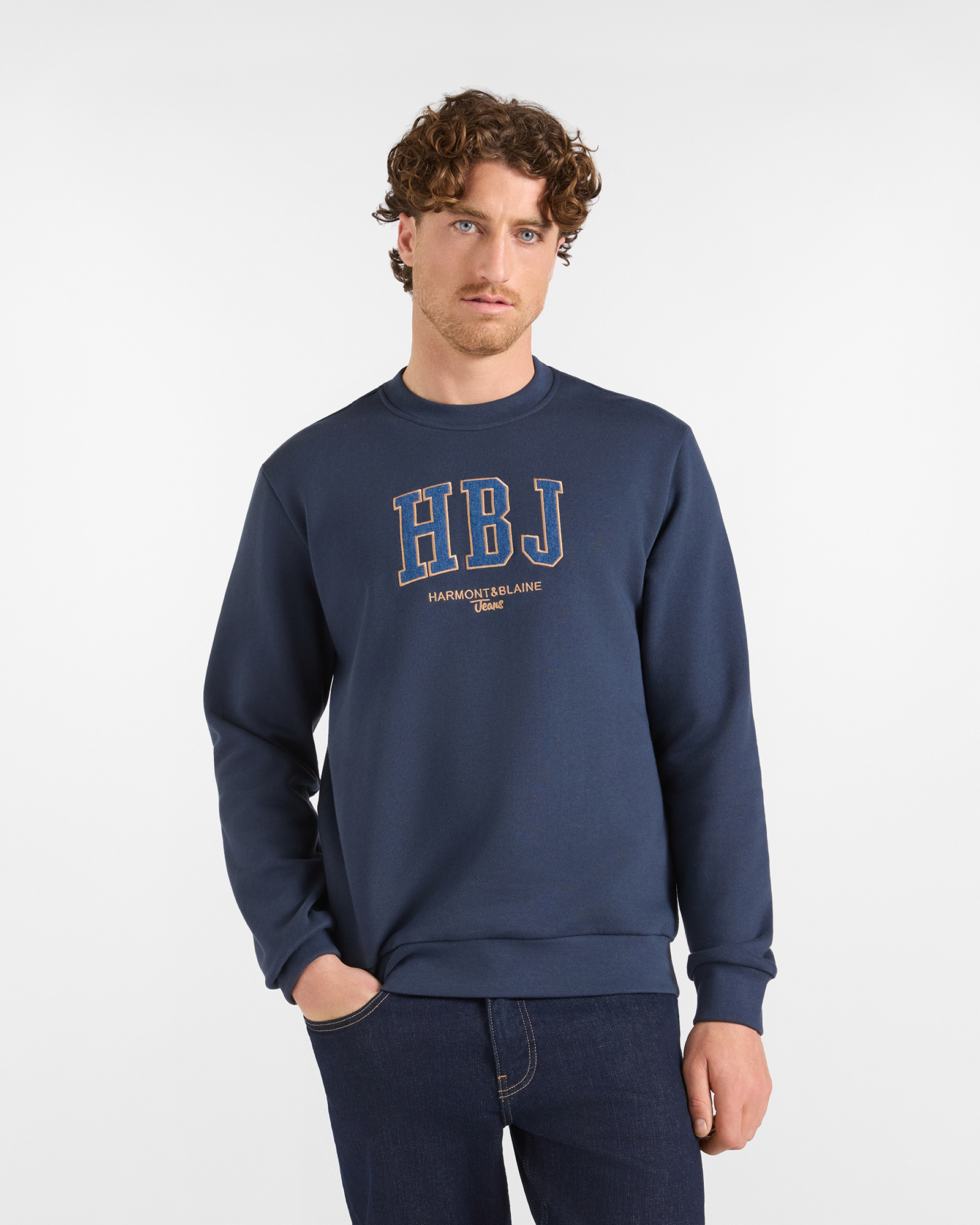 Men&rsquo;s HBJ Sweatshirt with front logo in navy blue cotton blend