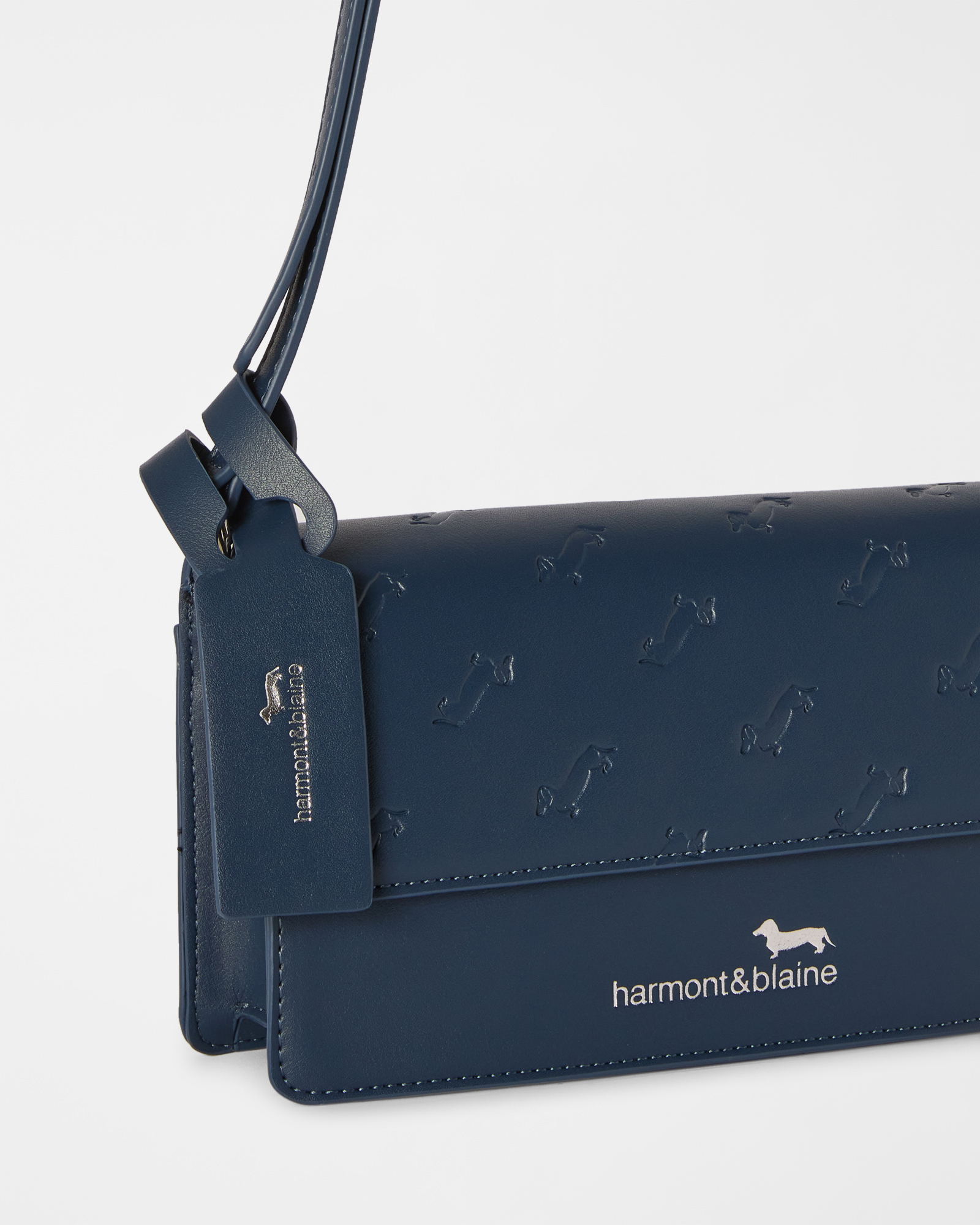 Women's bag with all-over dachshund print and flap, NAVY BLUE, large
