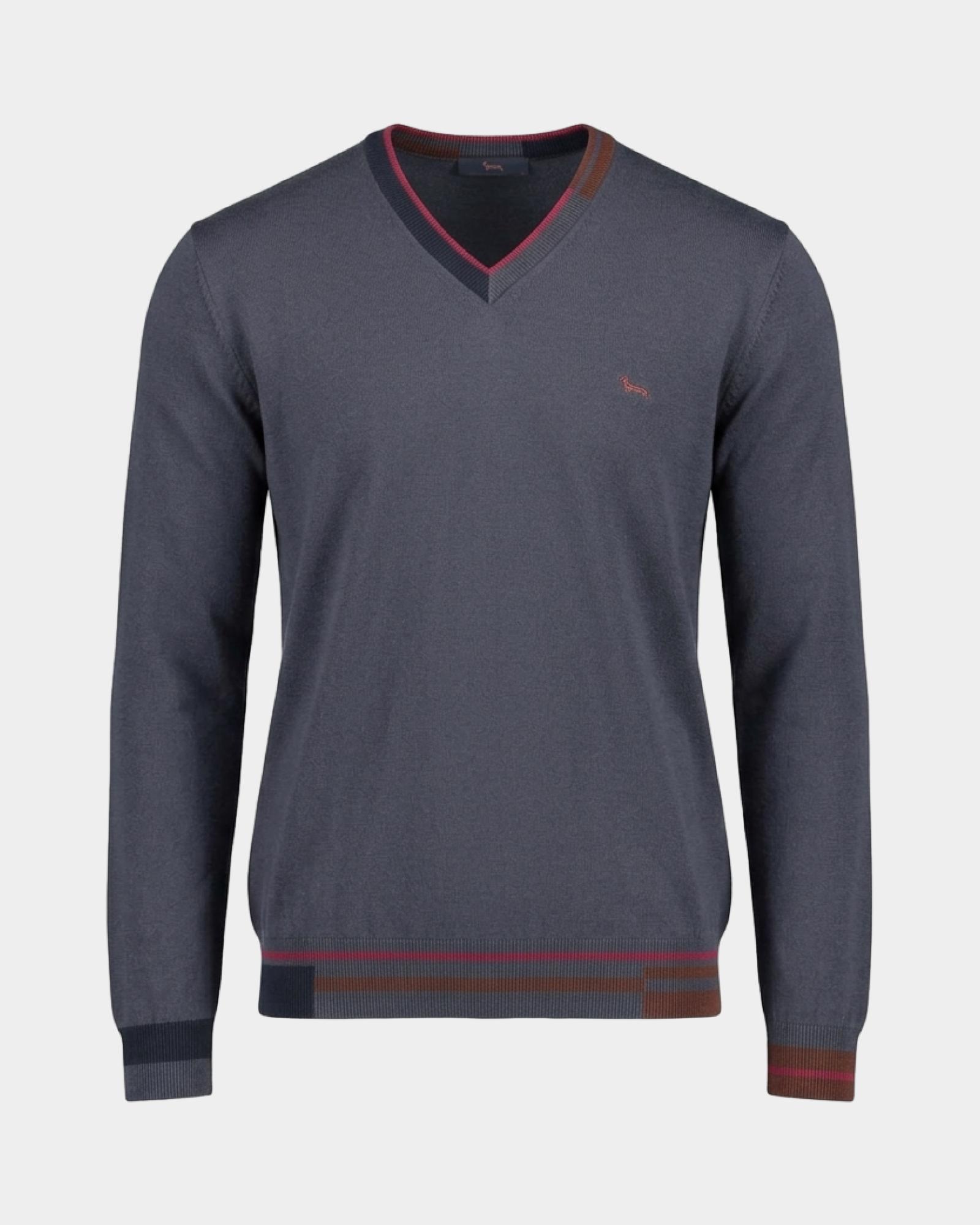 Men's regular fit V-neck sweater in a wool and cotton blend, GRAY, large