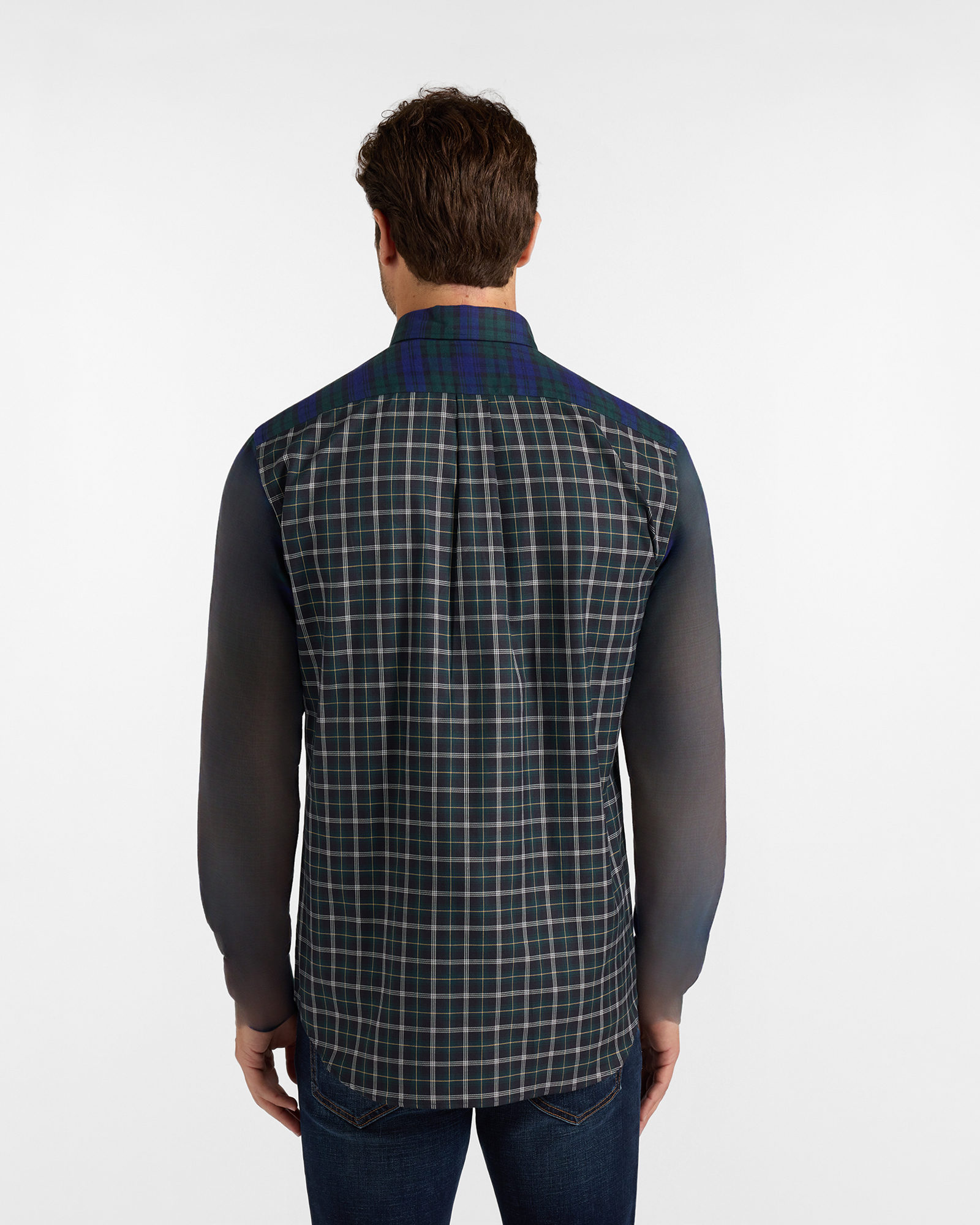 Men's regular-fit Made in Italy Piazzetta shirt in patchwork check flannel, BOTTLE GREEN, large
