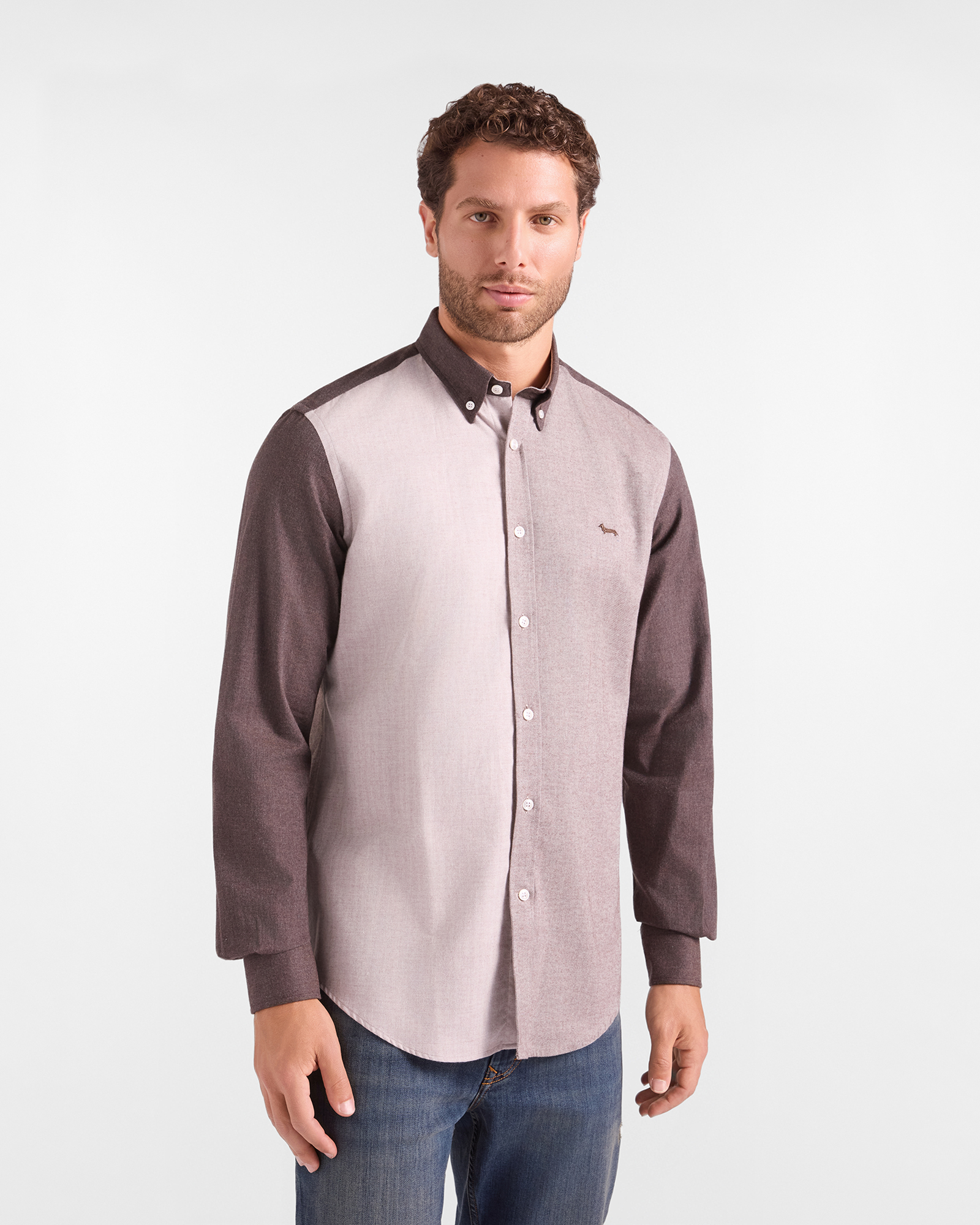 Men&rsquo;s Piazzetta shirt in brown cotton flannel