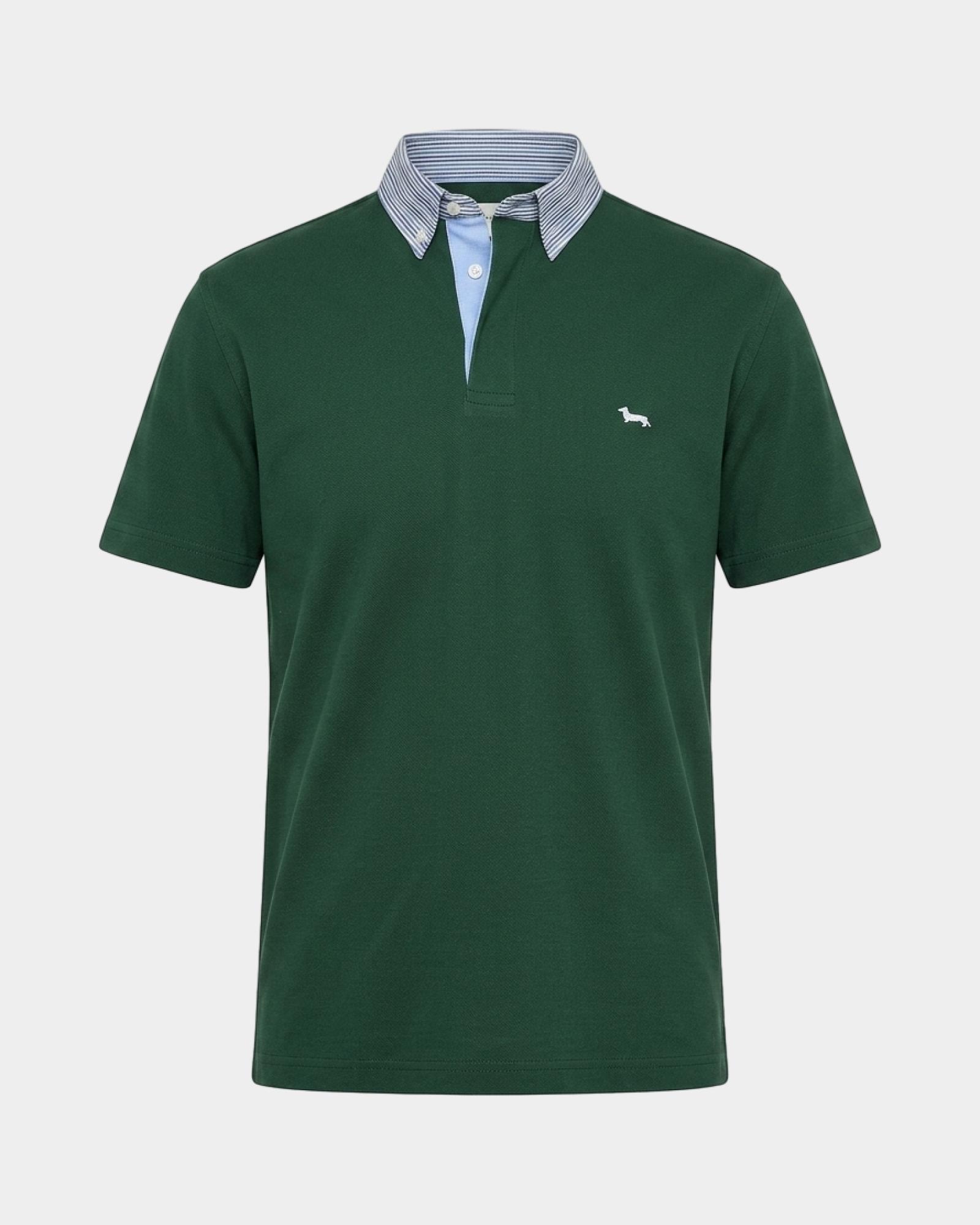 Polo de hombre Vietri en piqu&eacute; de algod&oacute;n con cuello a rayas en contraste, VERDE BOTELLA, large