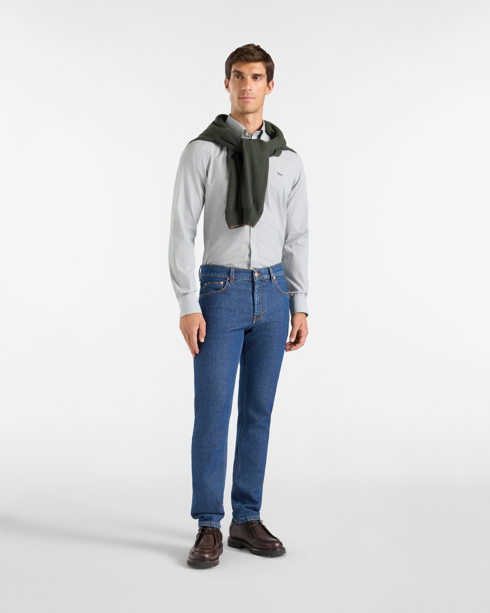 Men's regular-fit yarn-dyed shirt with micro-stripe, BOTTLE GREEN, large