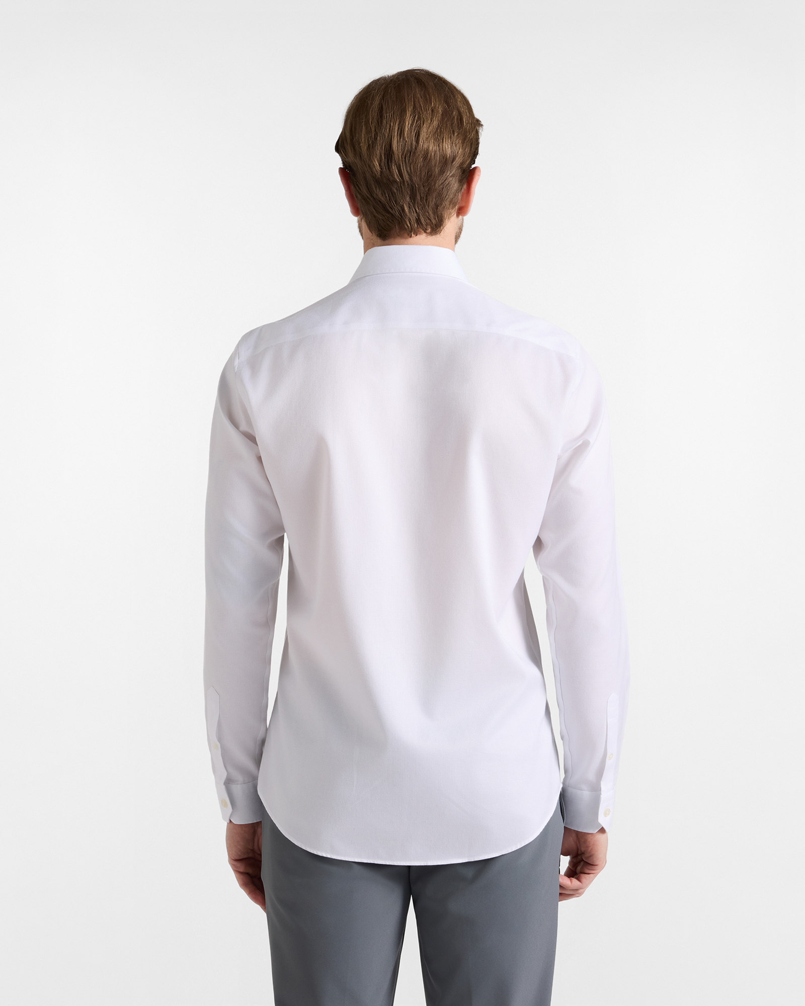 Men's narrow-fit no-iron textured cotton shirt, WHITE, large