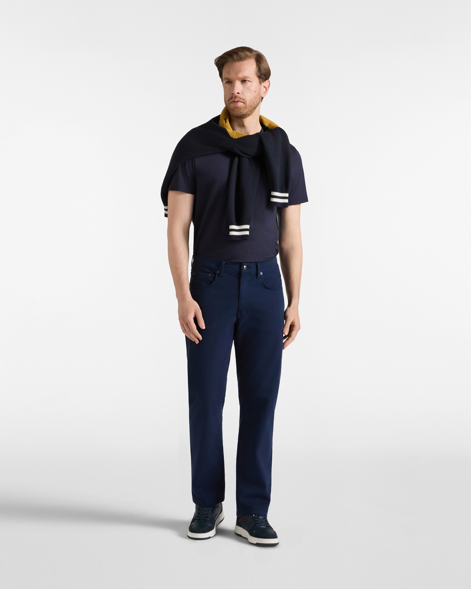 Men&rsquo;s regular-fit  stretch cotton 5-pocket trousers, NAVY BLUE, large