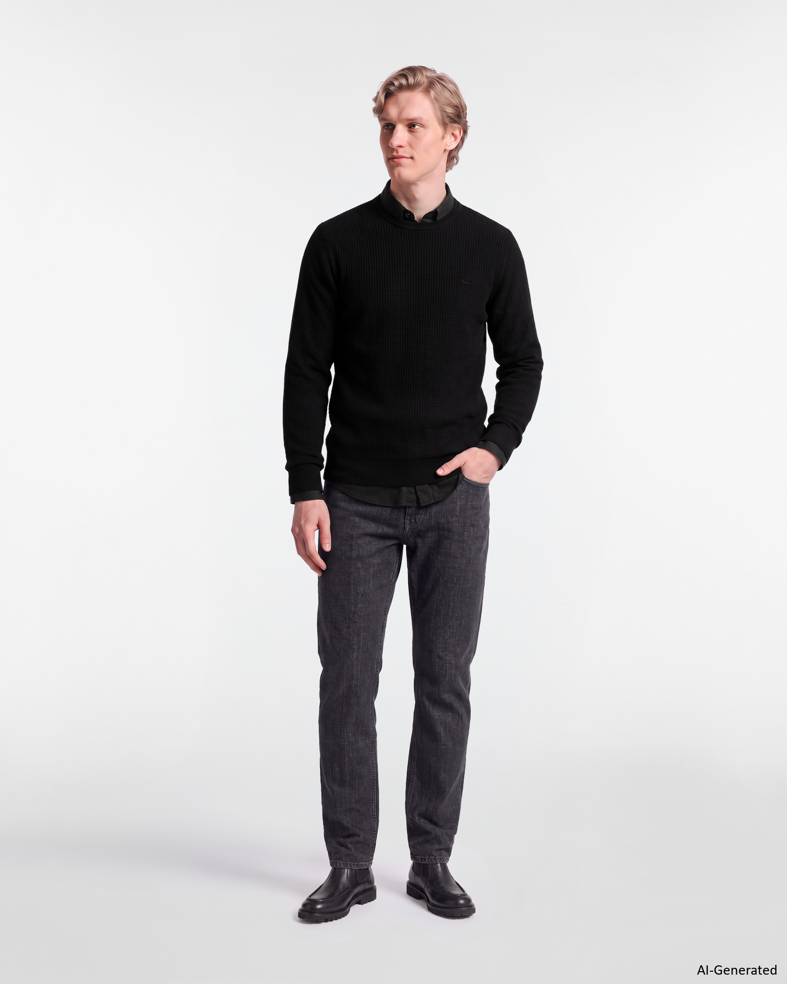 Men's Made in Italy regular fit sweater in wool and cotton blend, BLACK, large