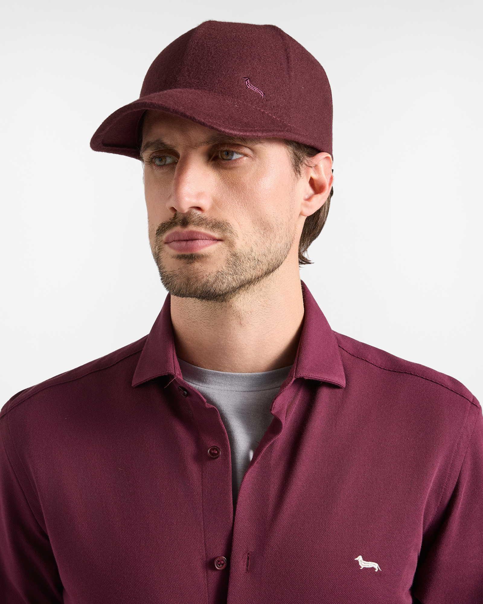 Baseball Cap Uomo in feltro di pura lana con ricamo ciclamino